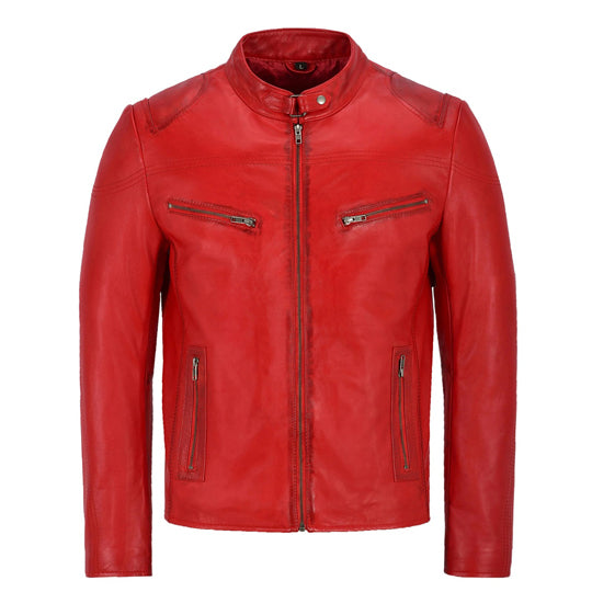 Red Leather Motorcycle Jacket For Men