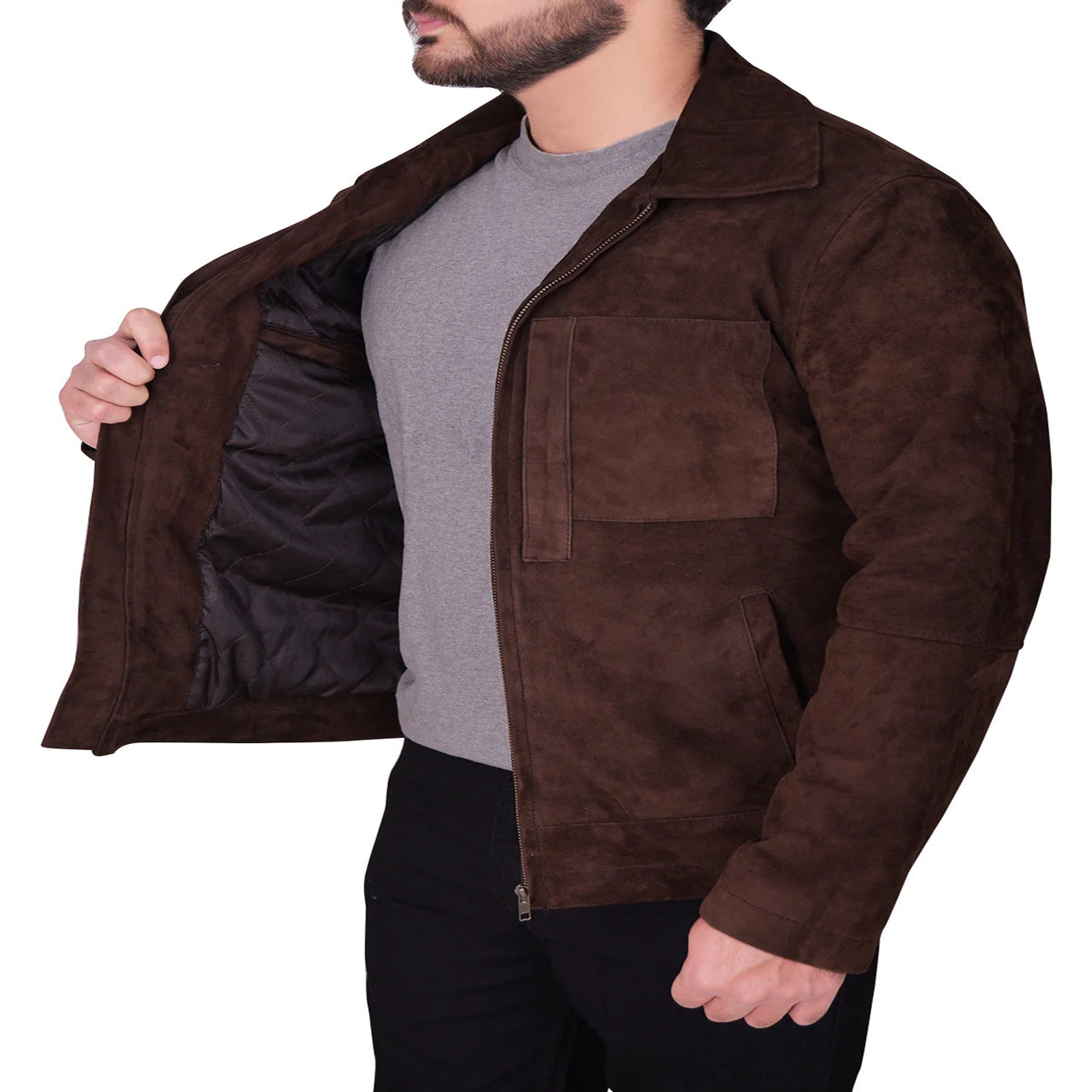 Men's Designer Dark Brown Suede Zipper Biker Genuine Leather Jacket South Beach Leather