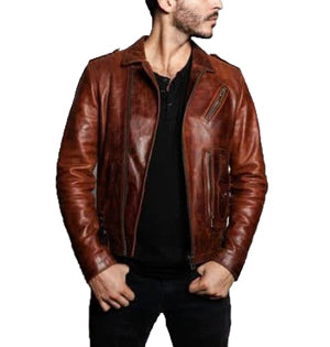Designer Men s Dark Brown Leather Moto Jacket