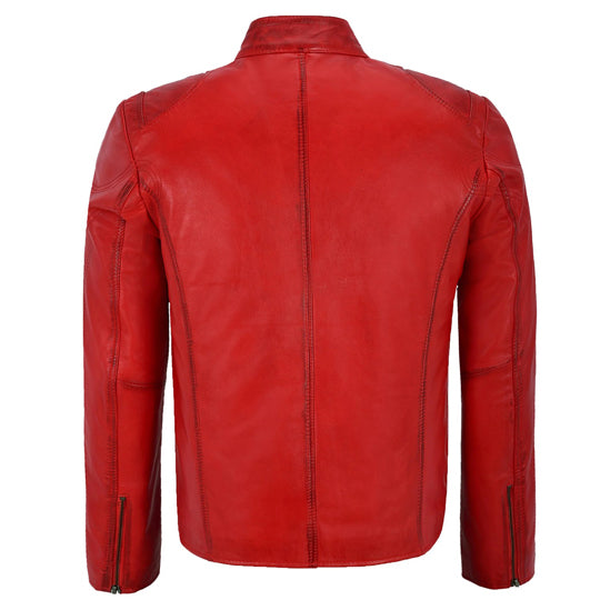 Red Leather Motorcycle Jacket For Men