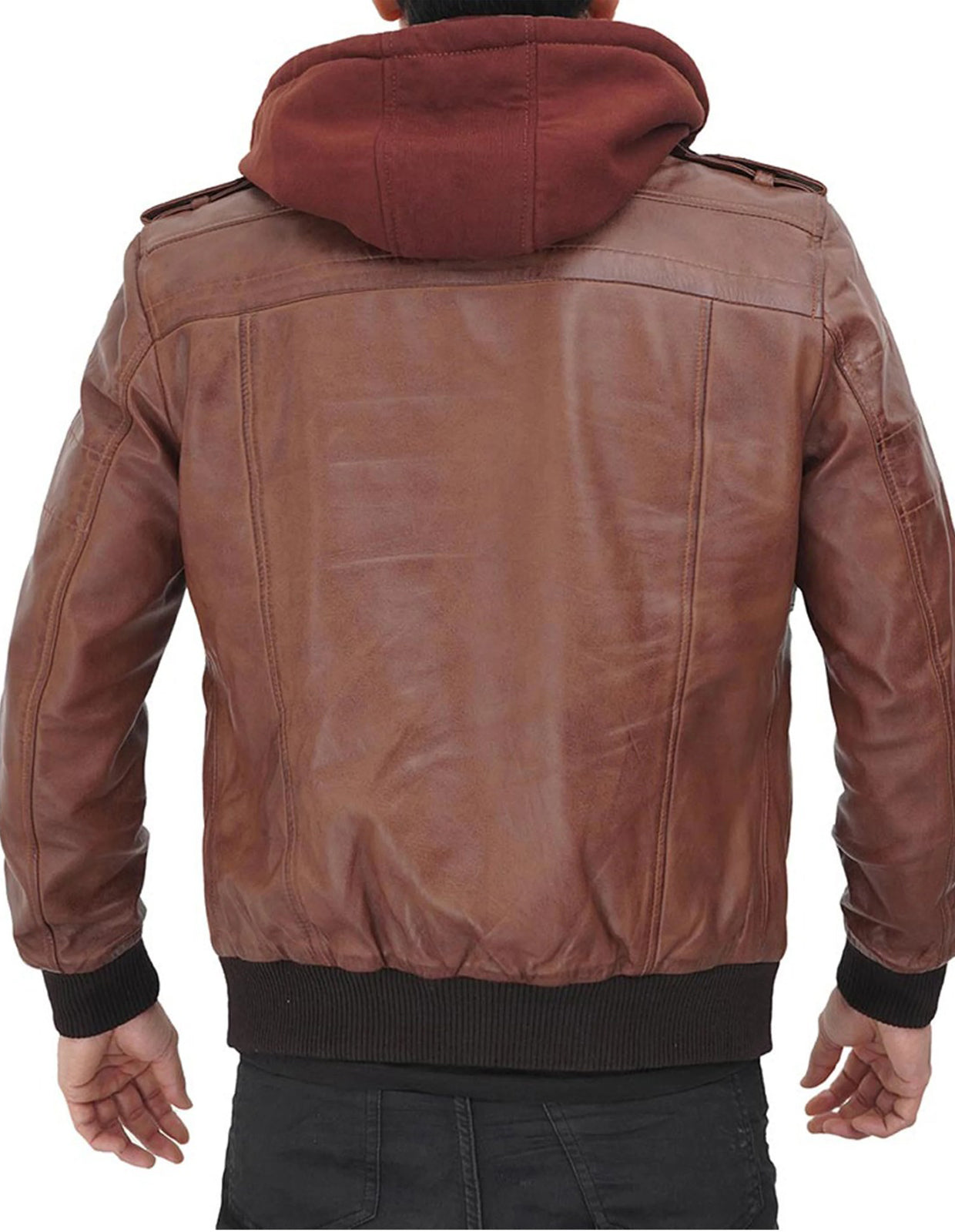 Men Brown Waxed Leather Casual Motorcycle Jacket with Removable Hood
