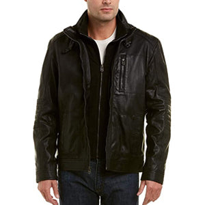 Signature Men's Washed Leather Moto Jacket