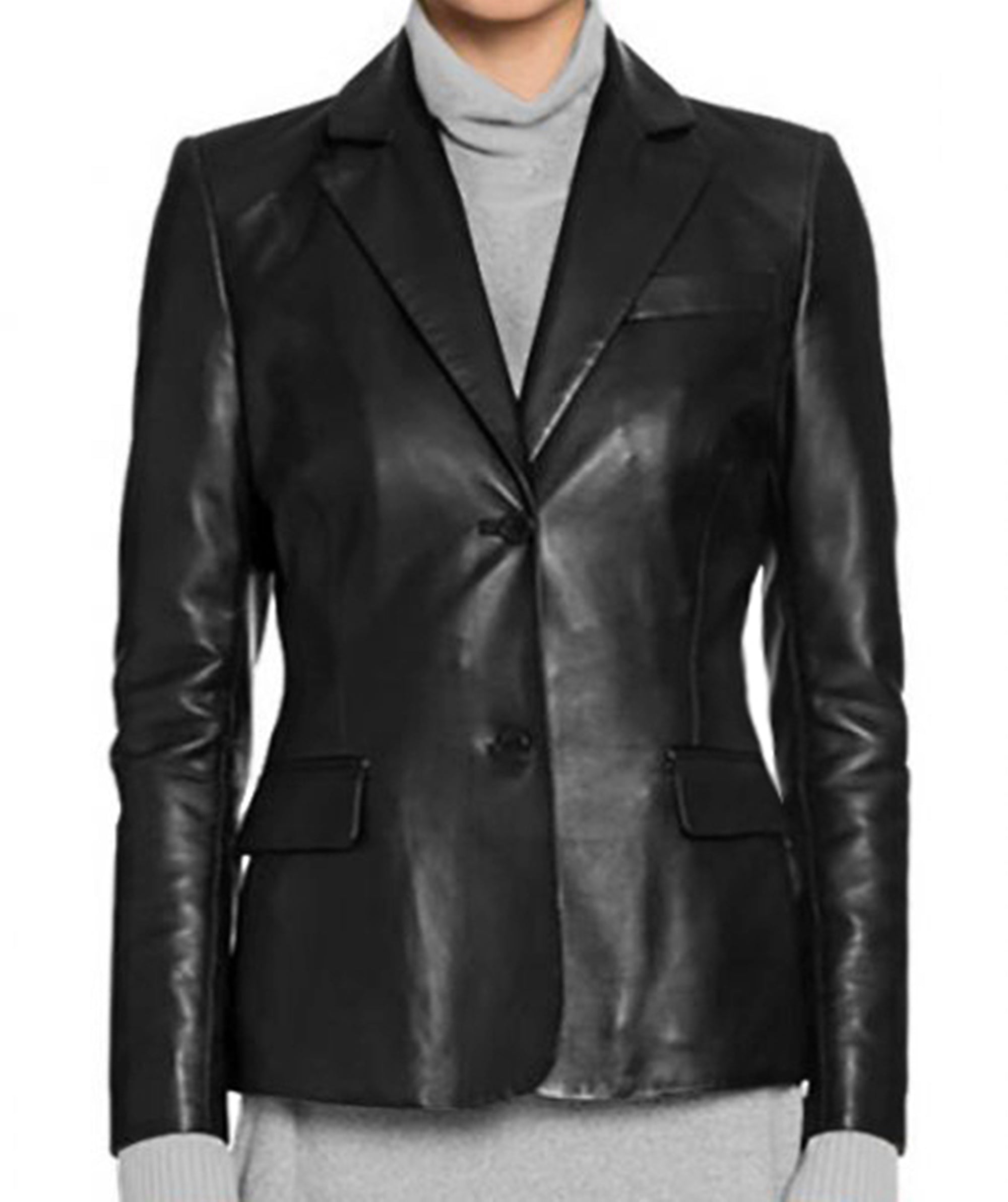 Women's Two Button Formal Wear Leather Blazer Coat