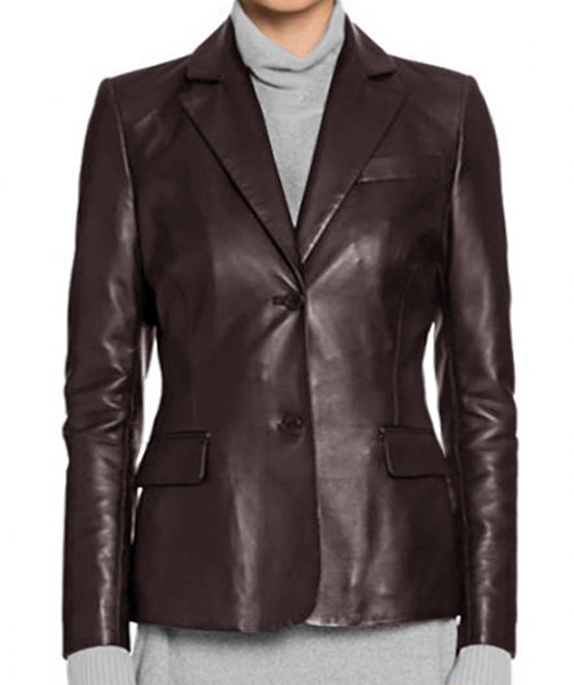 Women's New Brown Sheepskin Leather Blazer Coat