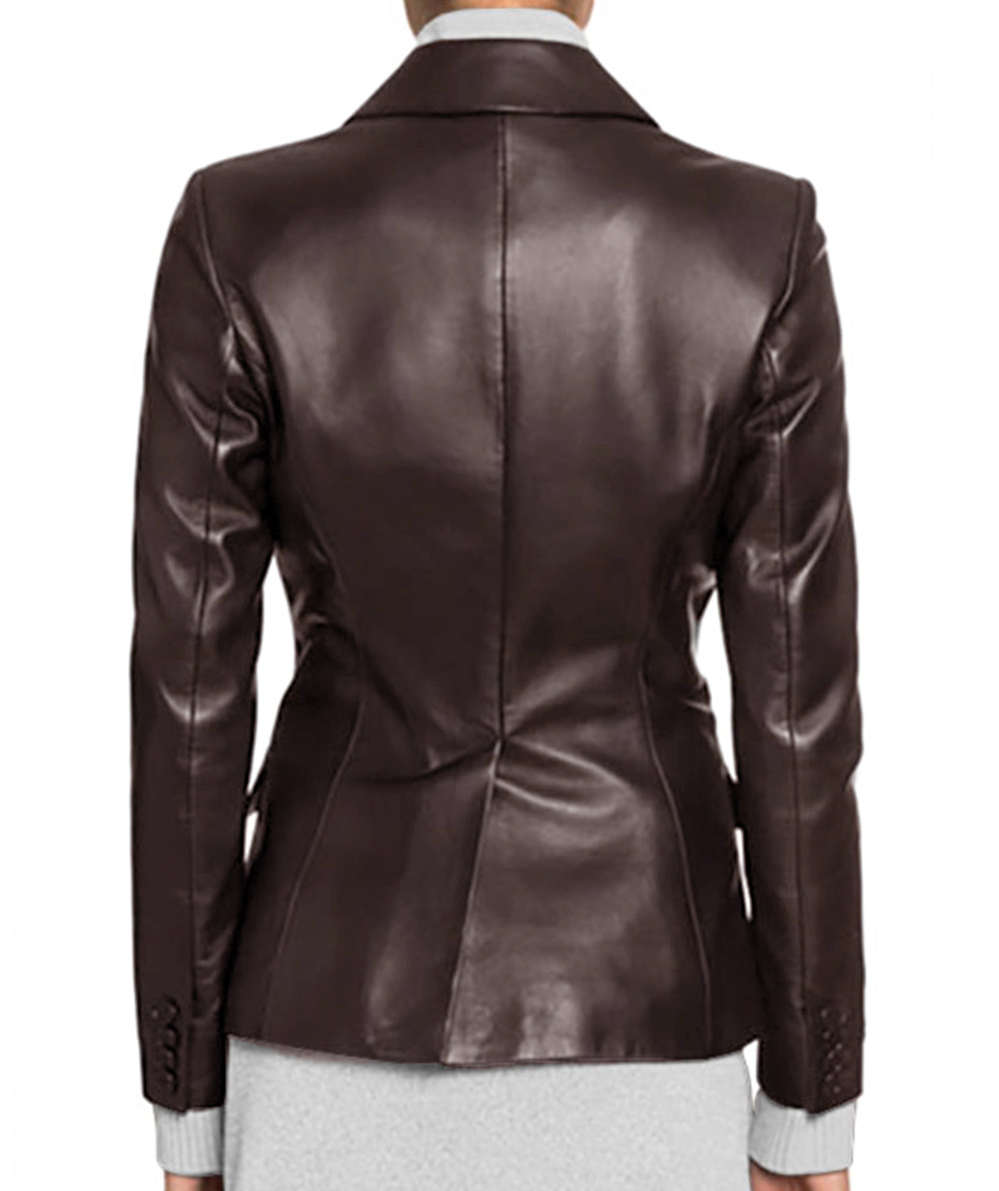Women's New Brown Sheepskin Leather Blazer Coat