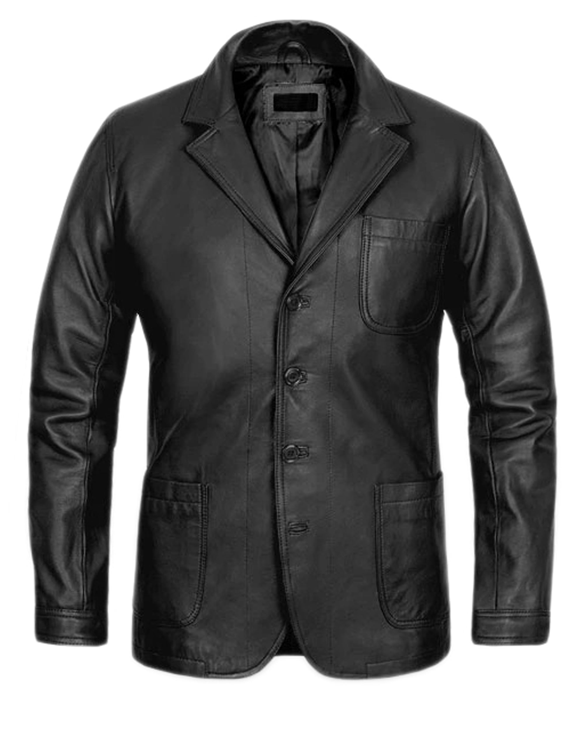 Black Three Pocket Leather Blazer For Men