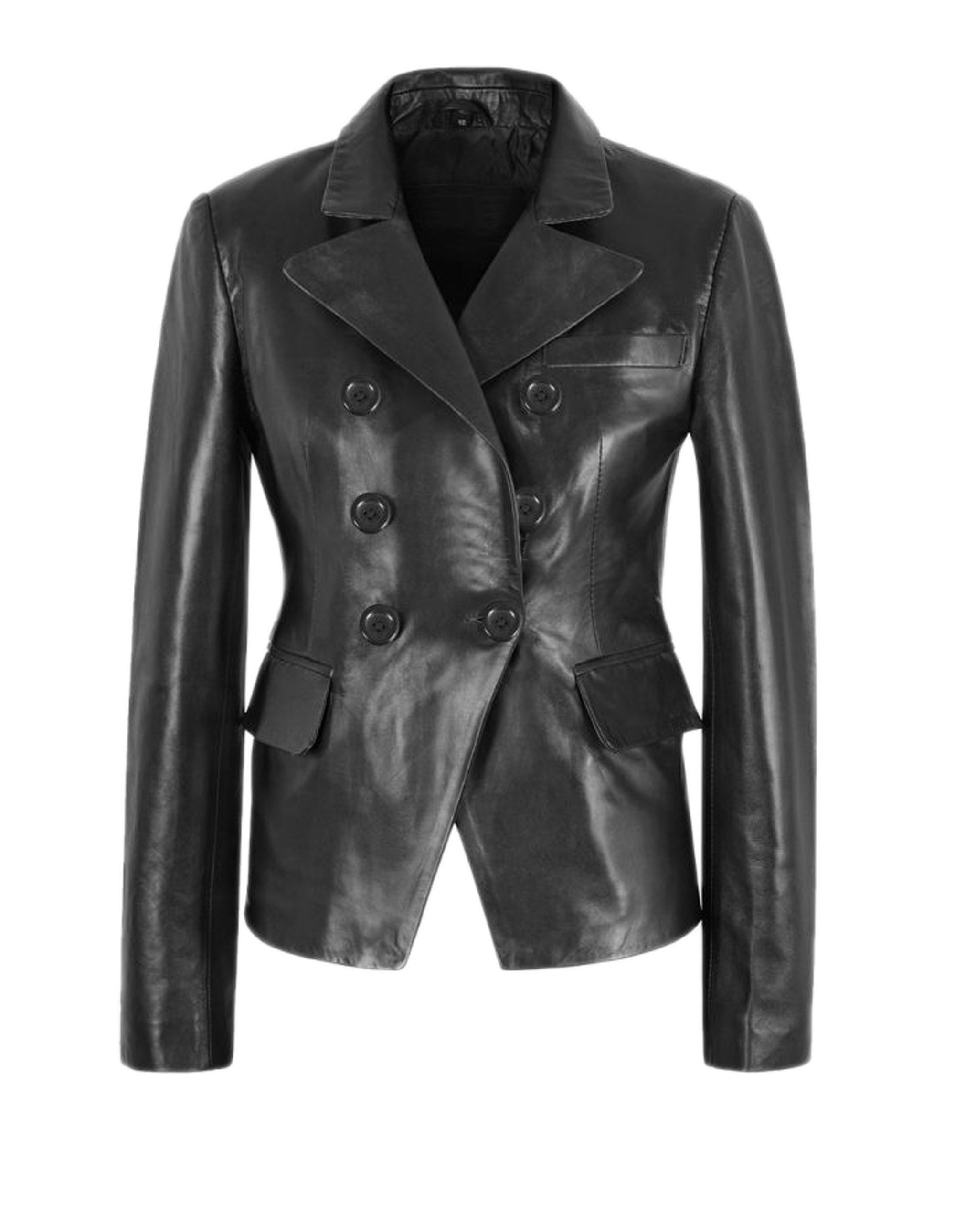 Women's Black Leather Blazer Coat