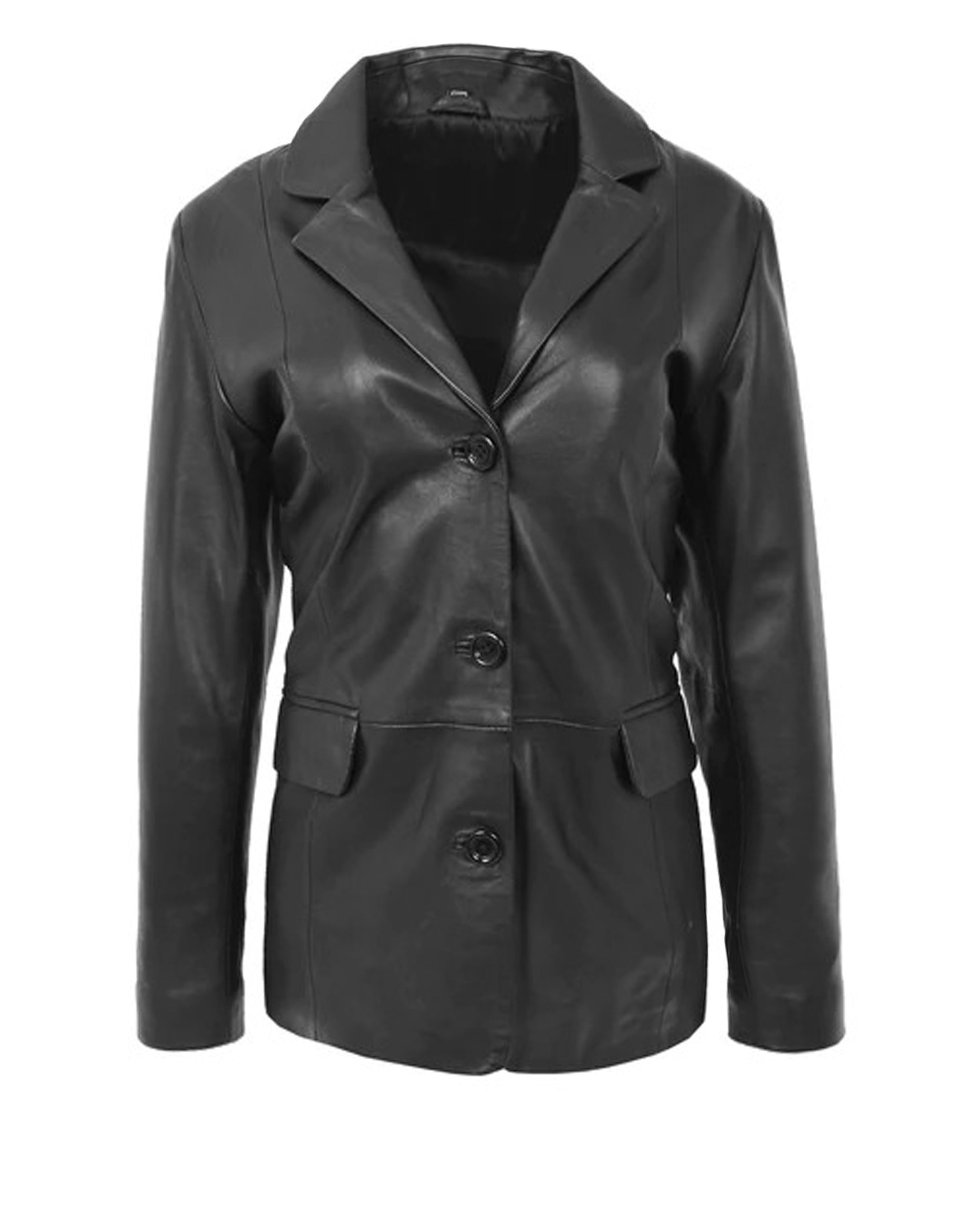 Women's Black Sheepskin Two Button Leather Blazer Coat
