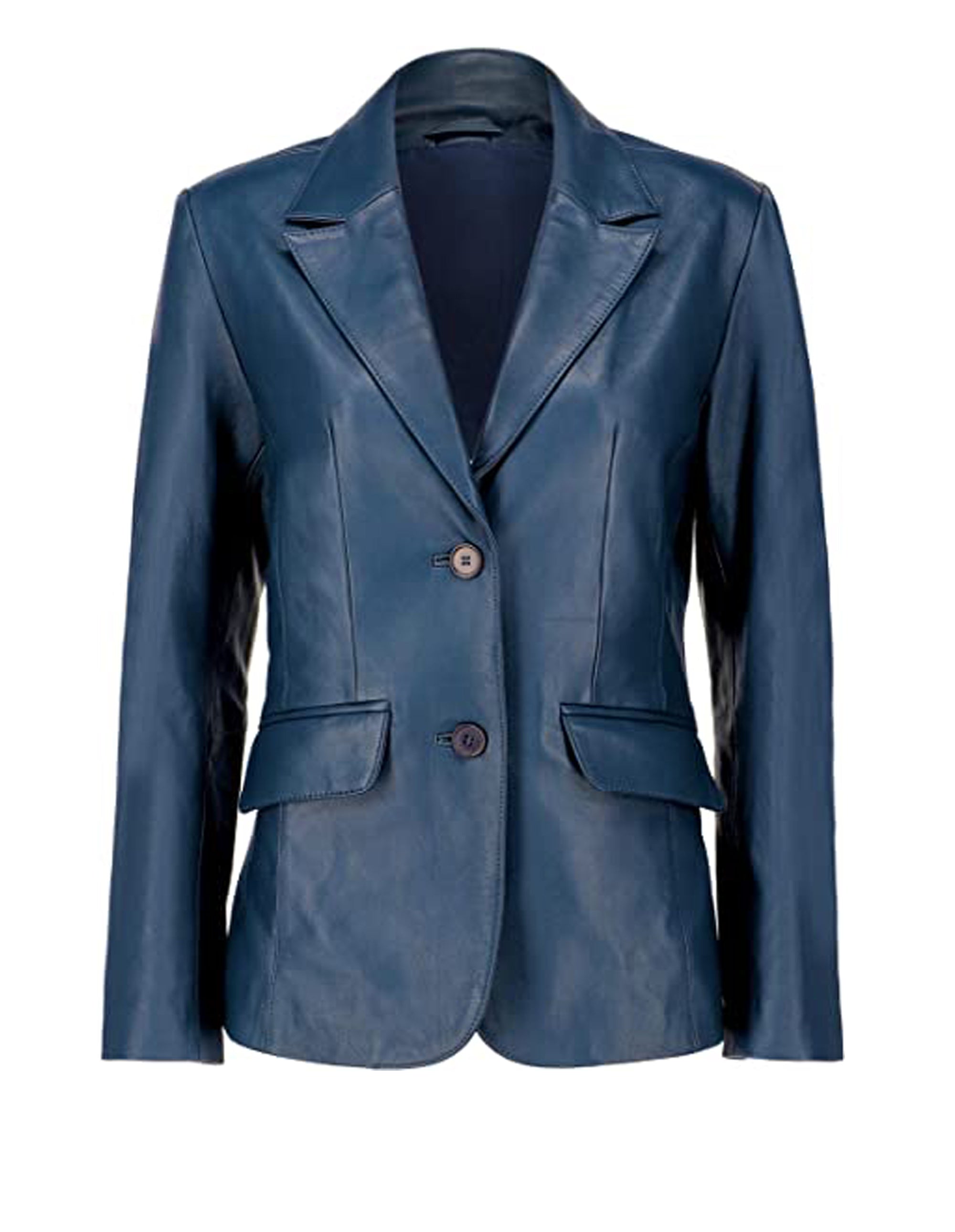 Women's Blue Sheepskin Leather Blazer Coat