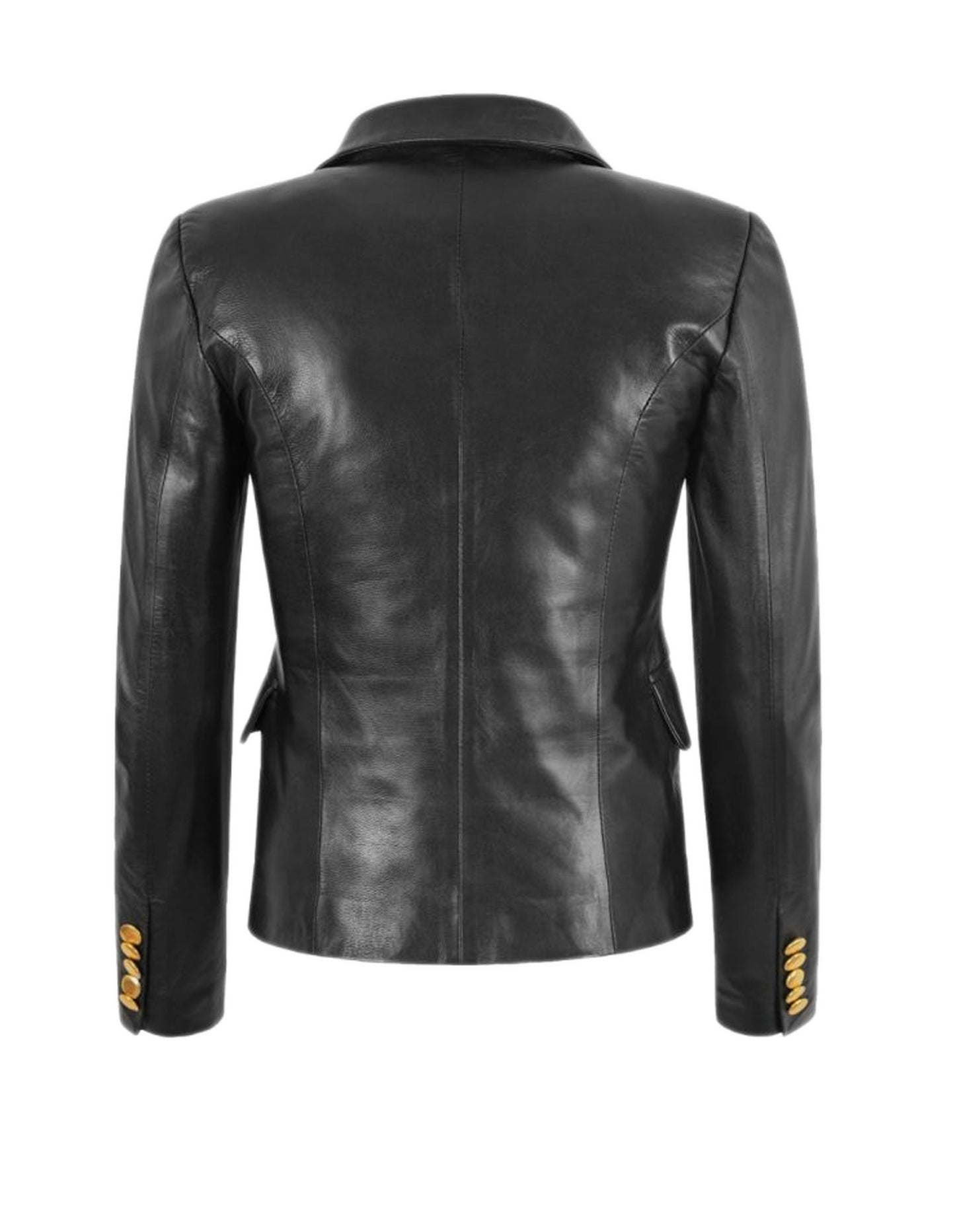 Women's Golden Button Black Leather Blazer Coat