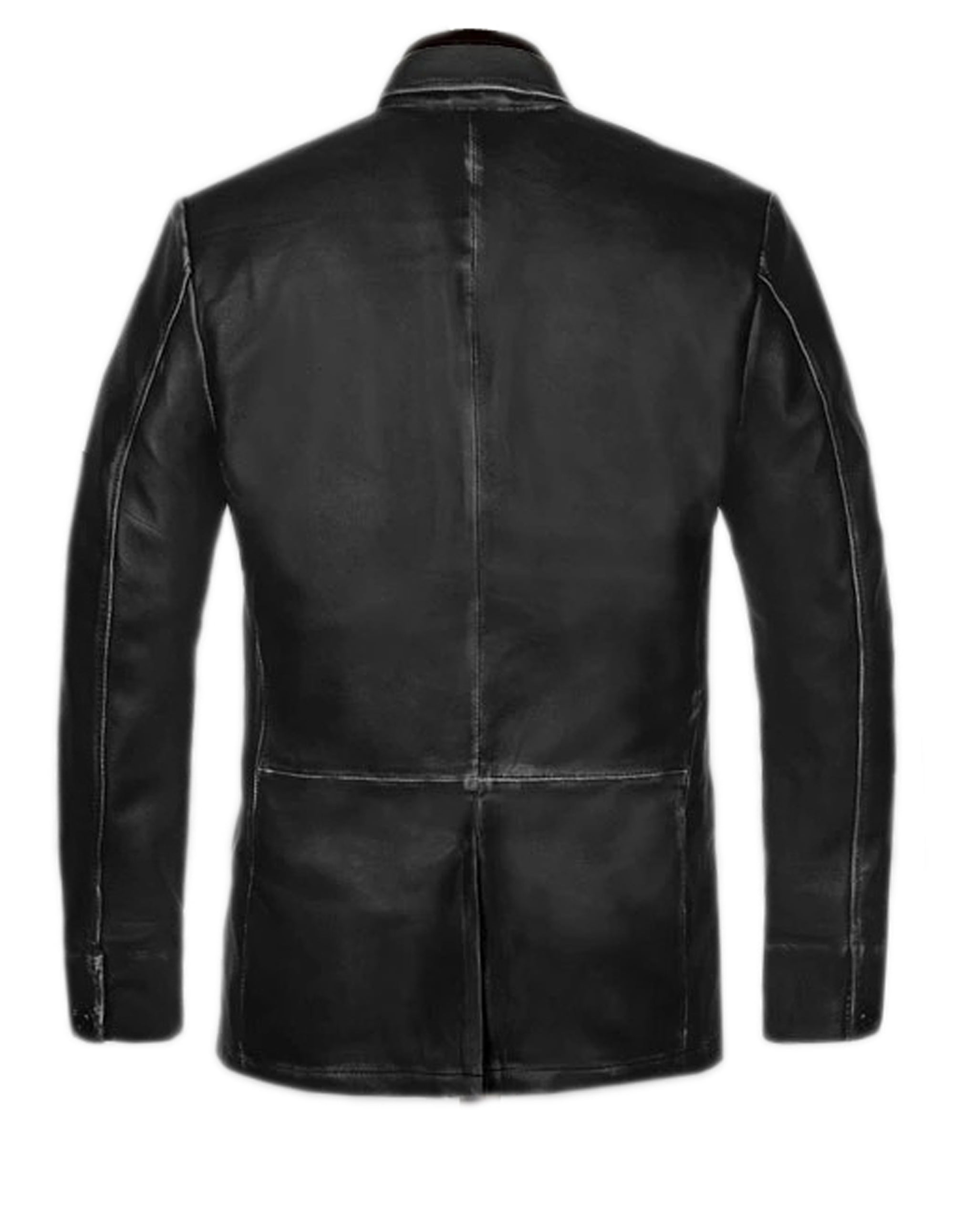 Black Rub off Leather Blazer For Men