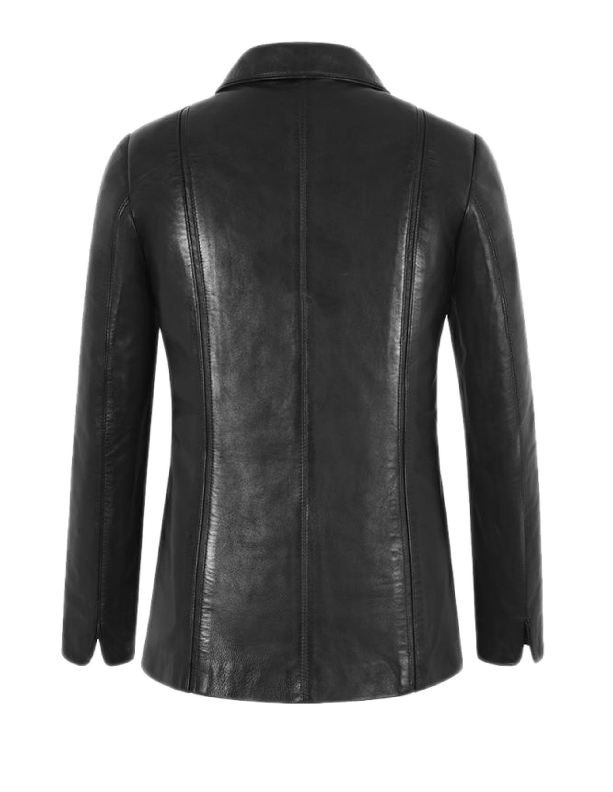 Four Button Three Quarter Leather Coat For Women