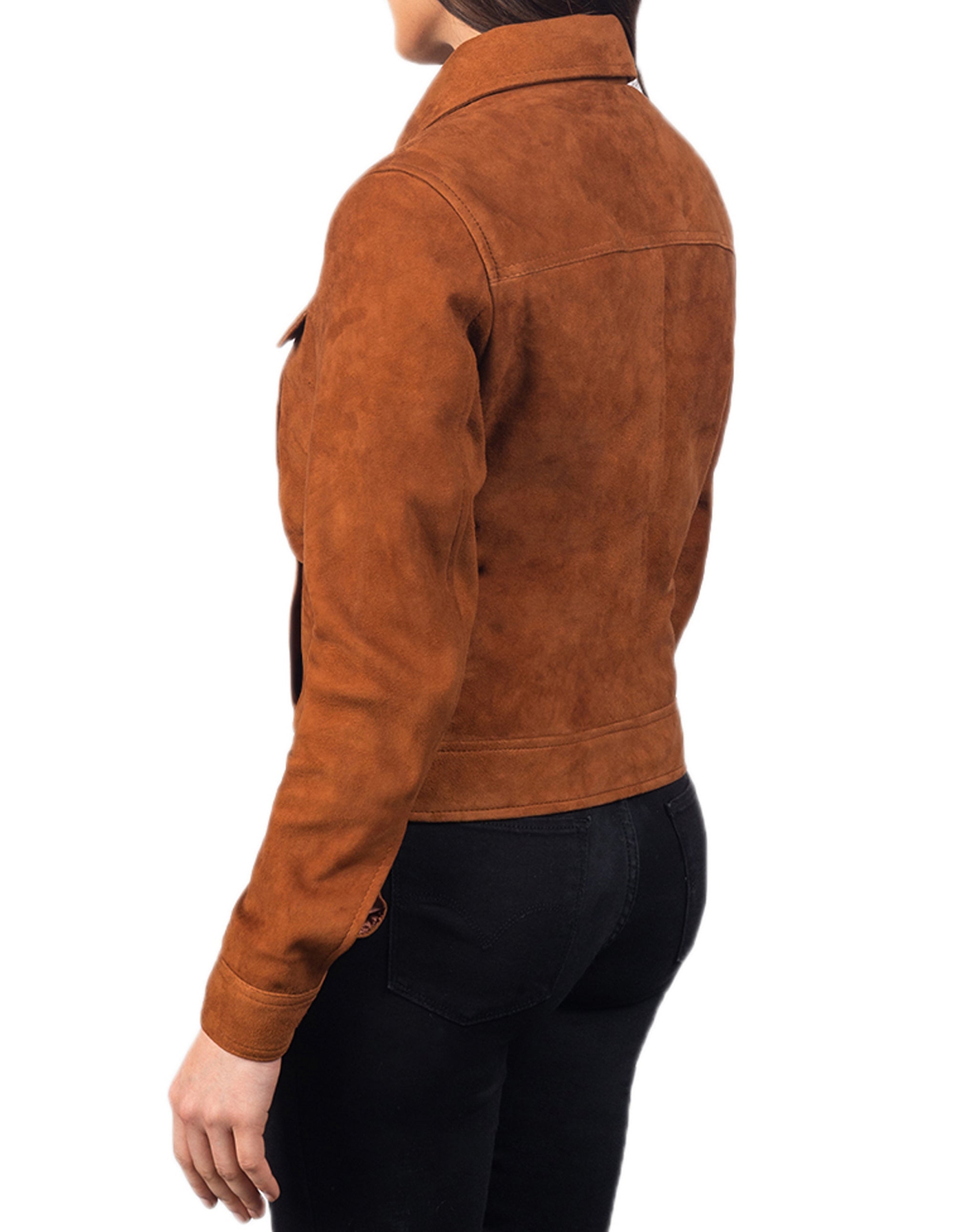 Tan Brown Suede Leather Jacket For Women