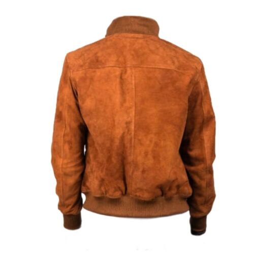 Men's Brown Bomber Biker Motorcycle Real Genuine Suede Leather Jacket