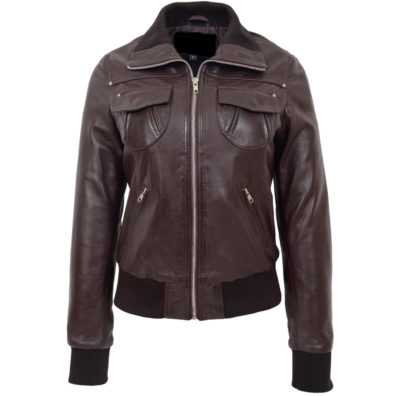 Bomber Brown Leather Jacket For Women