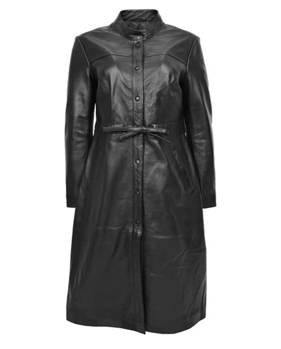 Black Casual Leather Trench Coat For Women