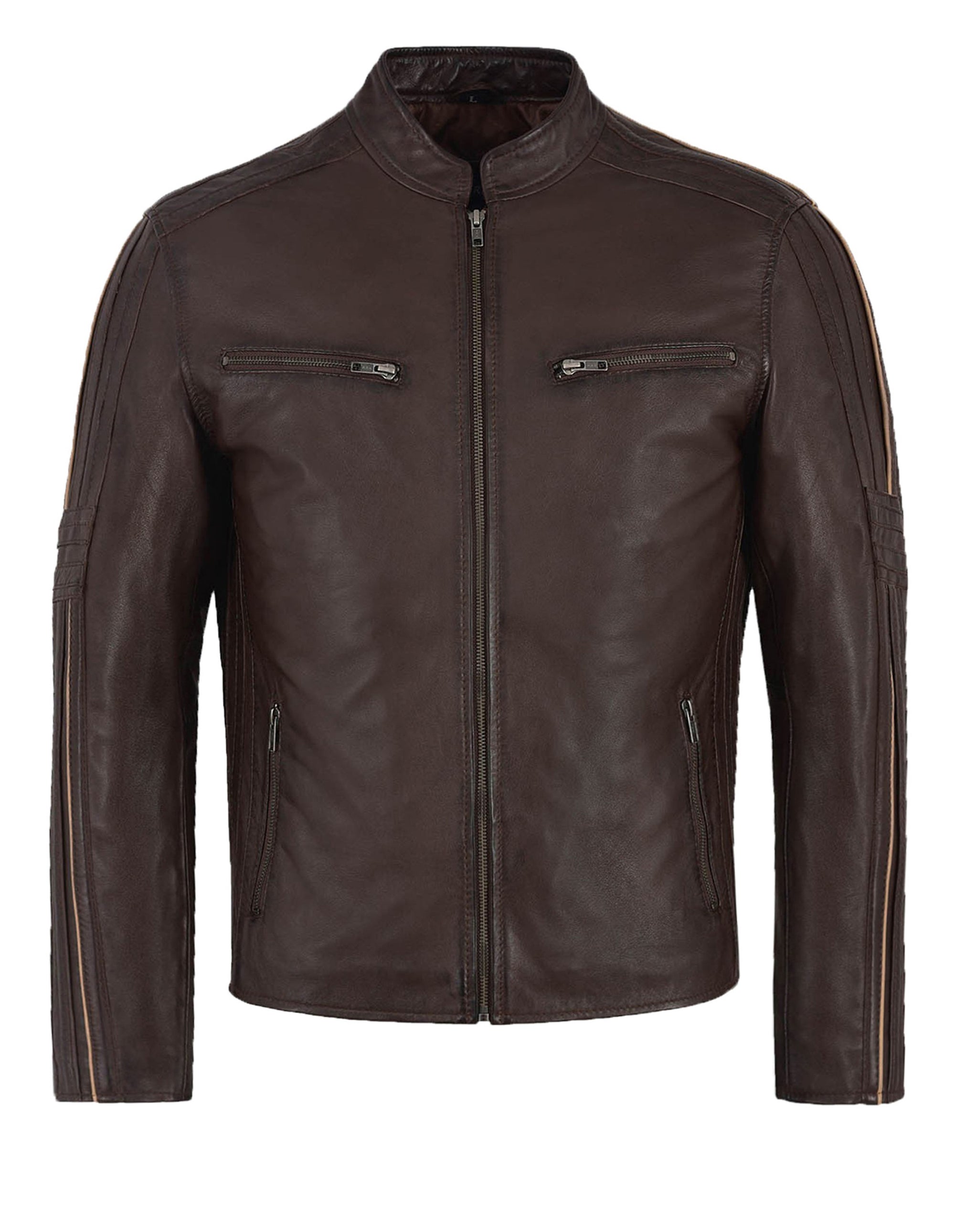 Brown Leather Bike Jacket For Men