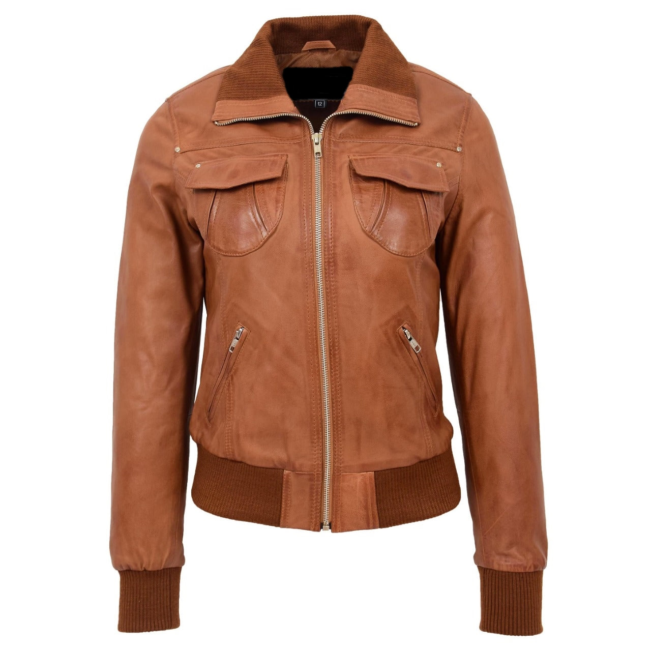 Bomber Brown Leather Jacket For Women