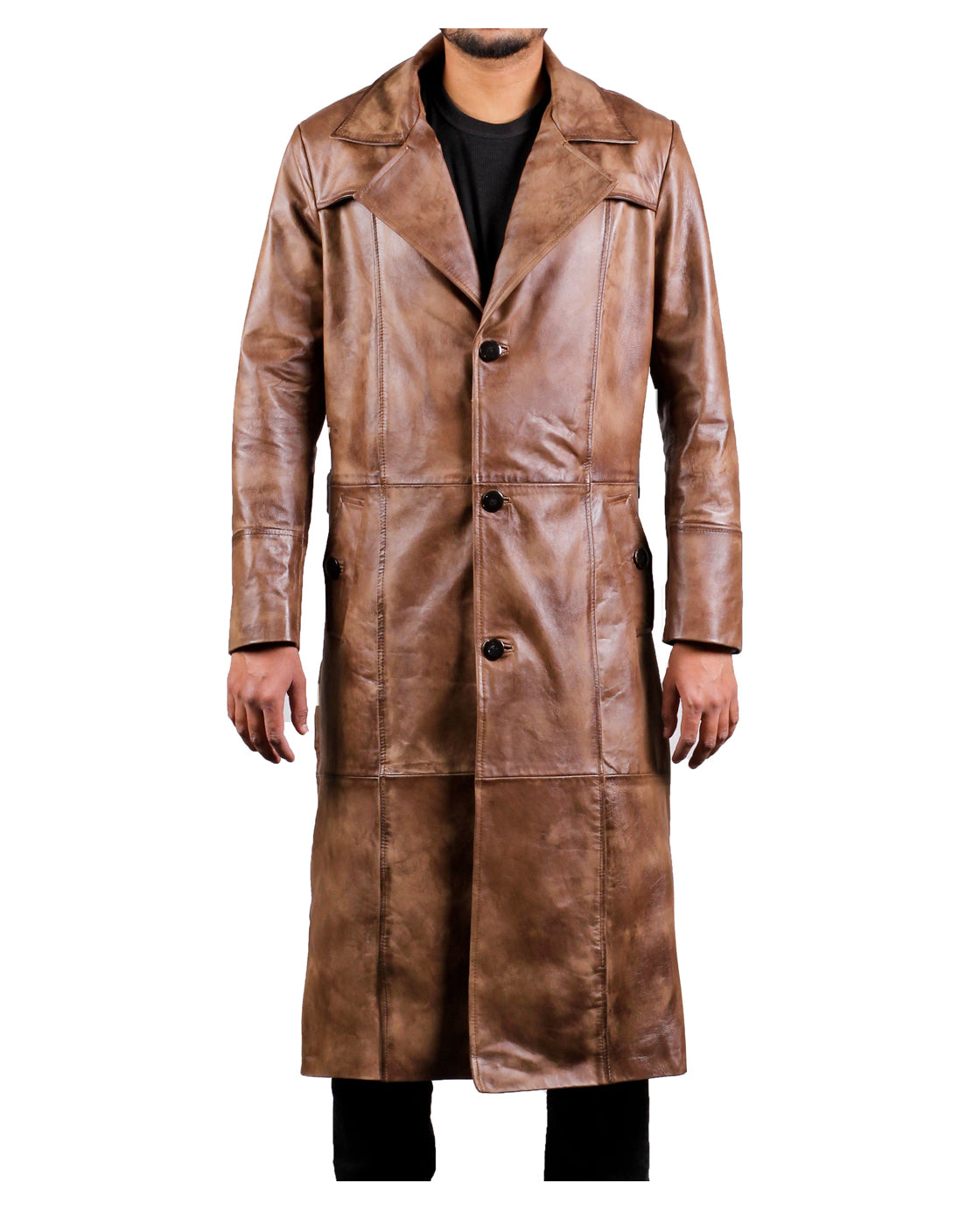 Brown Leather Trench Coat Mens