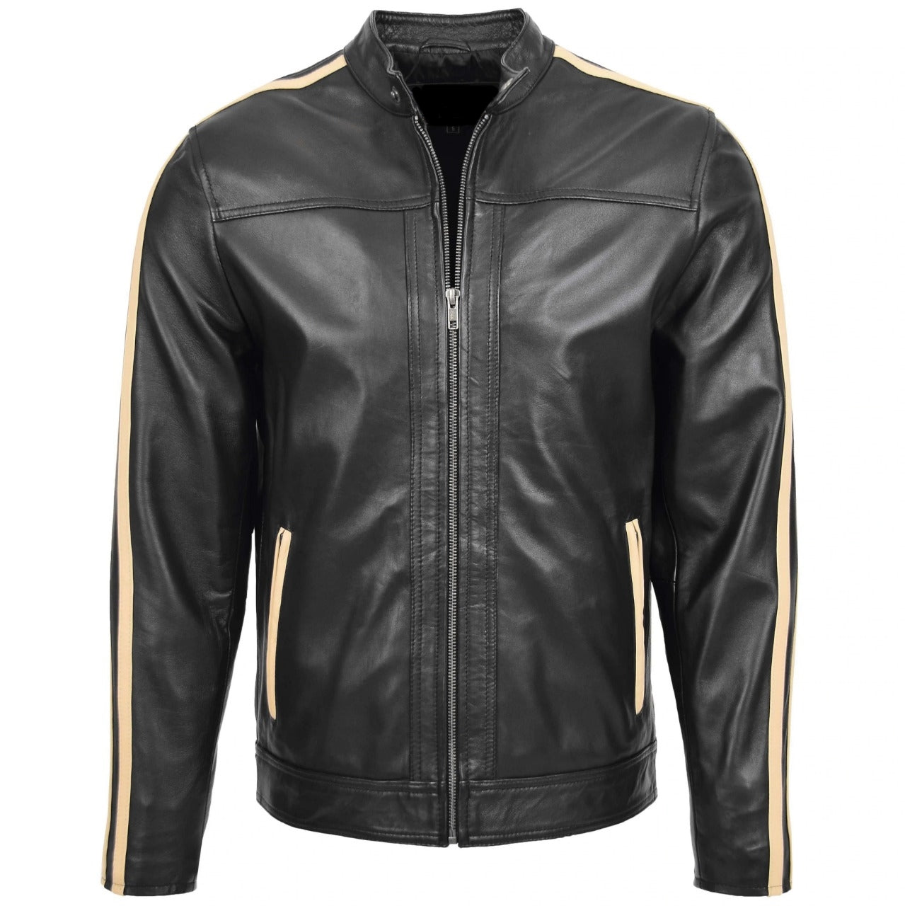 White Stripe Genuine Leather Jacket For Men