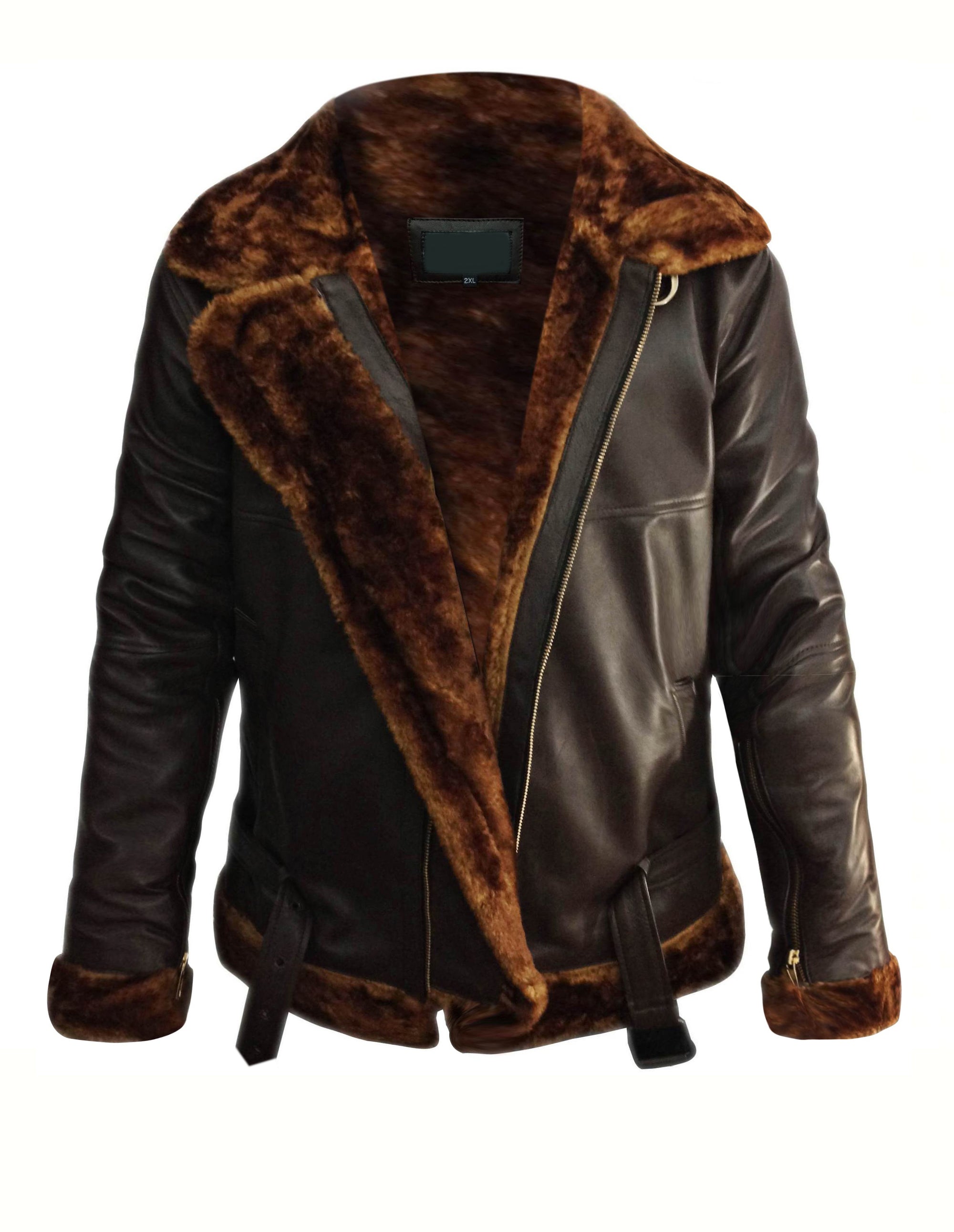 B3 Bomber Mens Brown Bomber Faux Fur Leather Jacket