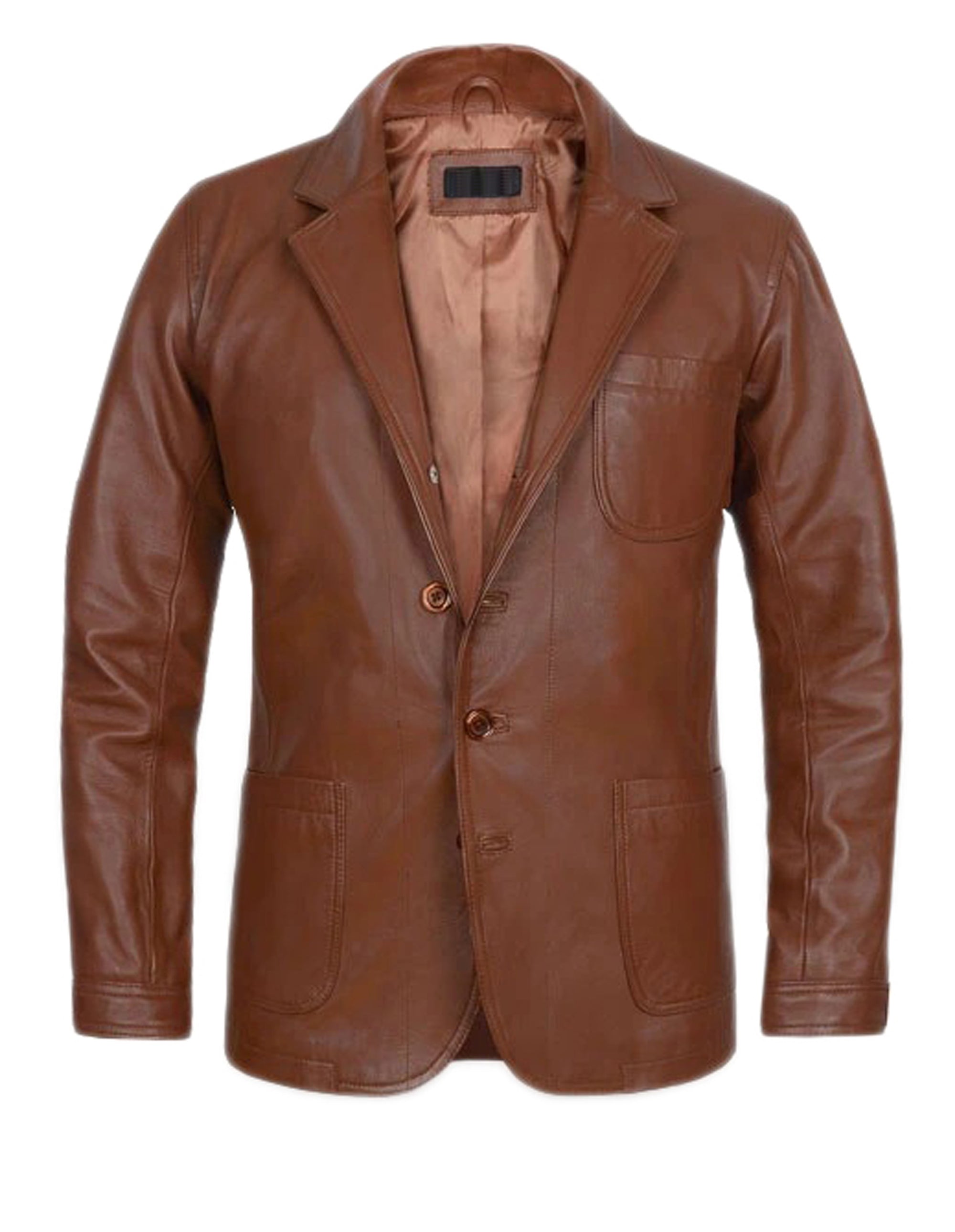 Brown Vintage Waxed Mens Classic Sheepskin Leather Blazer