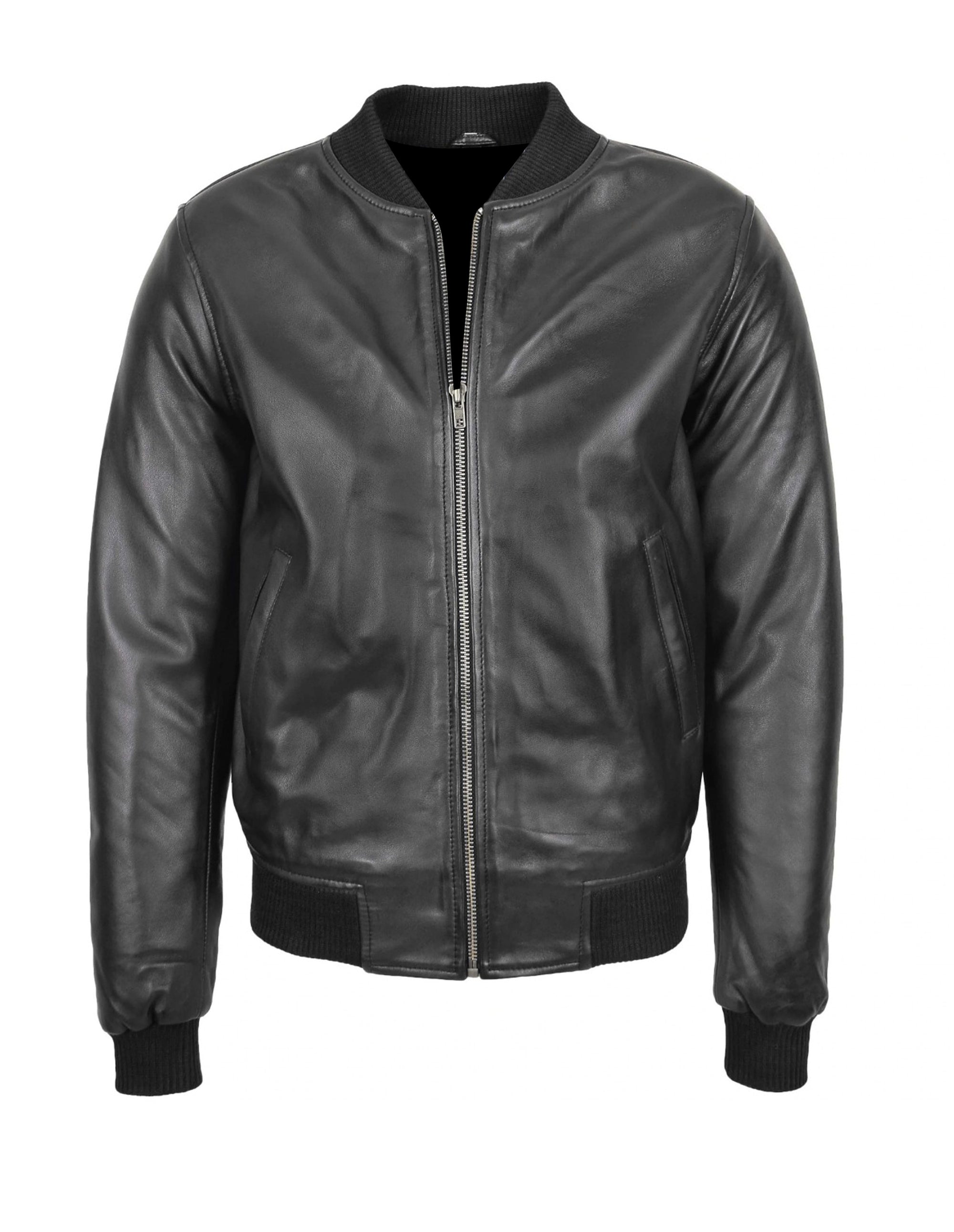 Mens Black A2 Bomber Sheepskin Leather Jacket