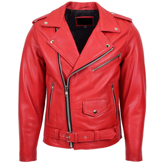 Mens Red Biker Leather Jacket