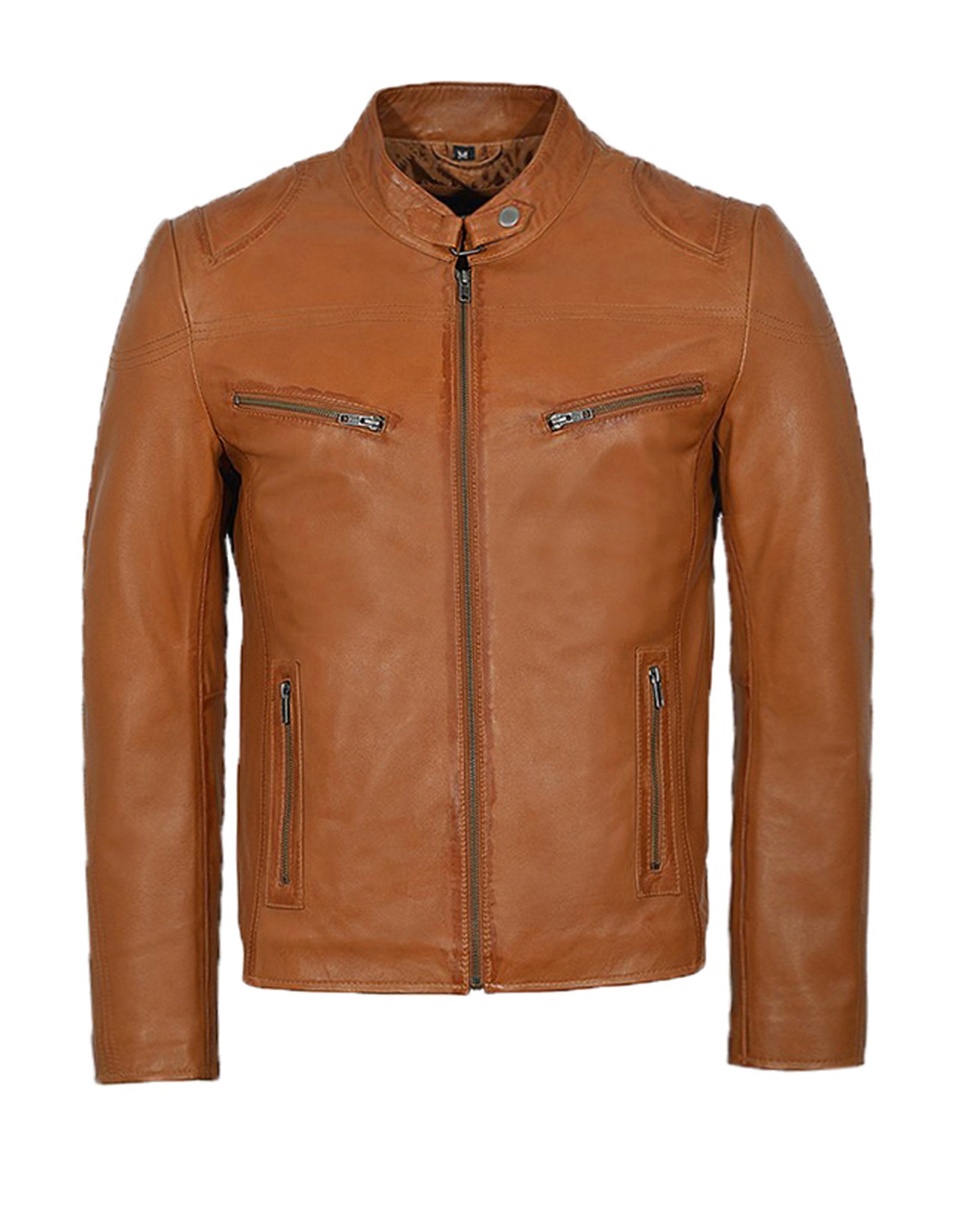 Tan Leather Motorcycle Jacket For Men