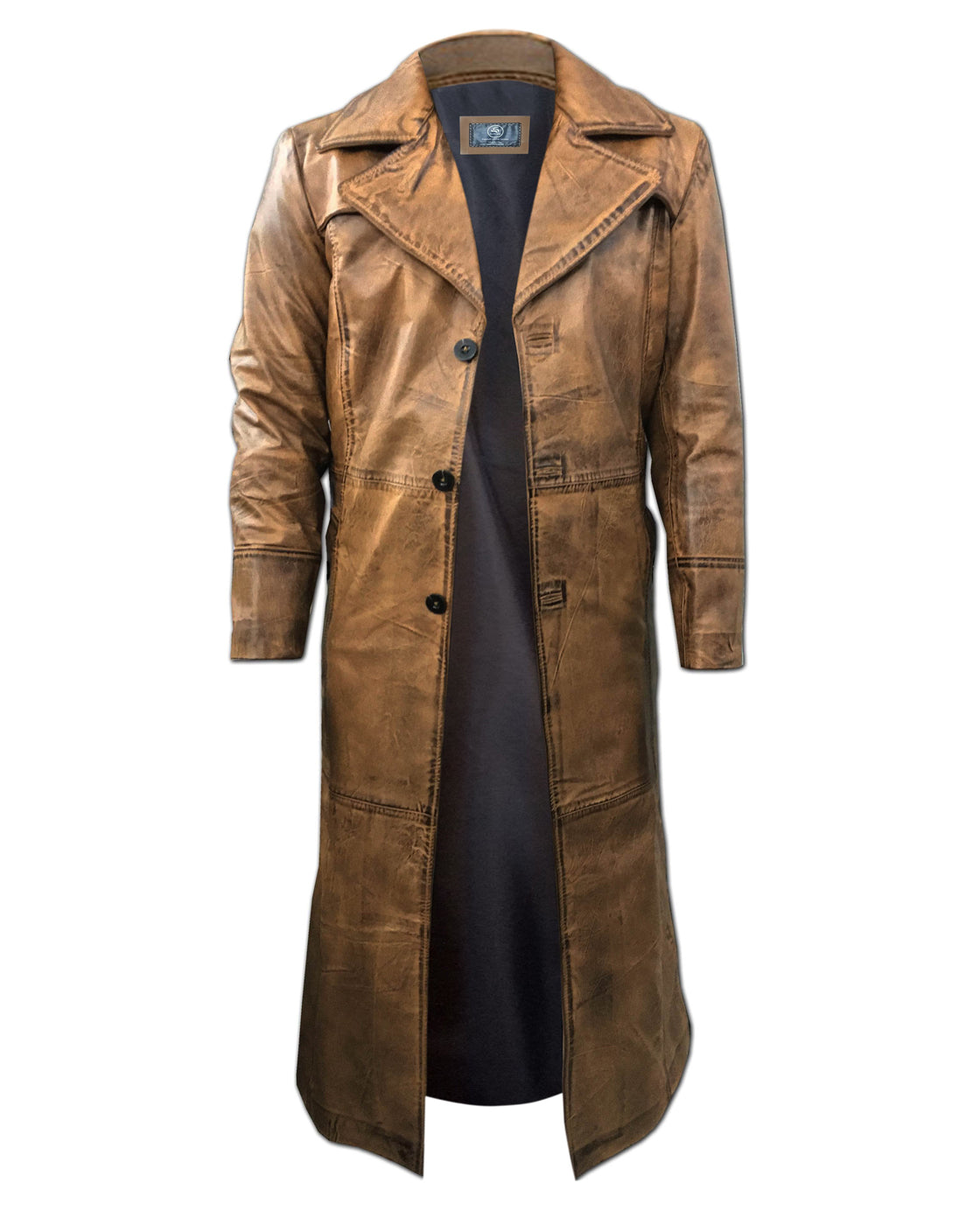 Men's Leather Trench Coat Long Jacket Vintage Distressed C015 Brown Coat XLarge Men's Leather Trench Coat Long Jacket Vintage Distressed C015 Brown Coat XLarge