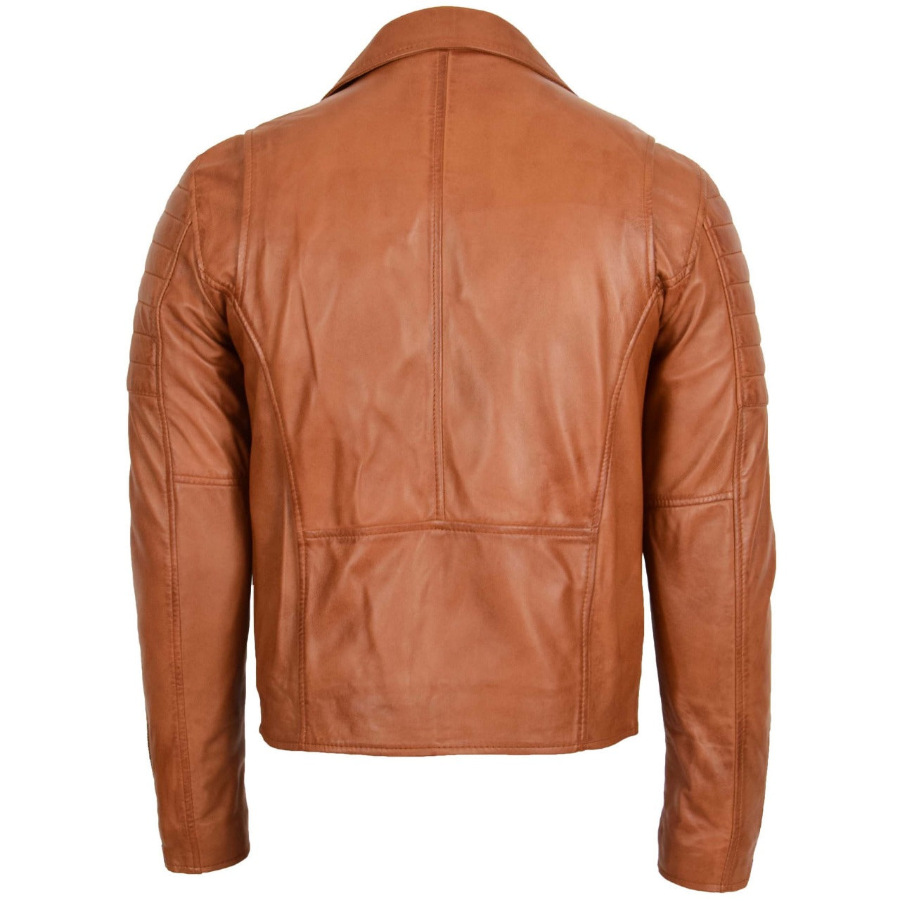 Mens Tan Biker Genuine Leather Jacket