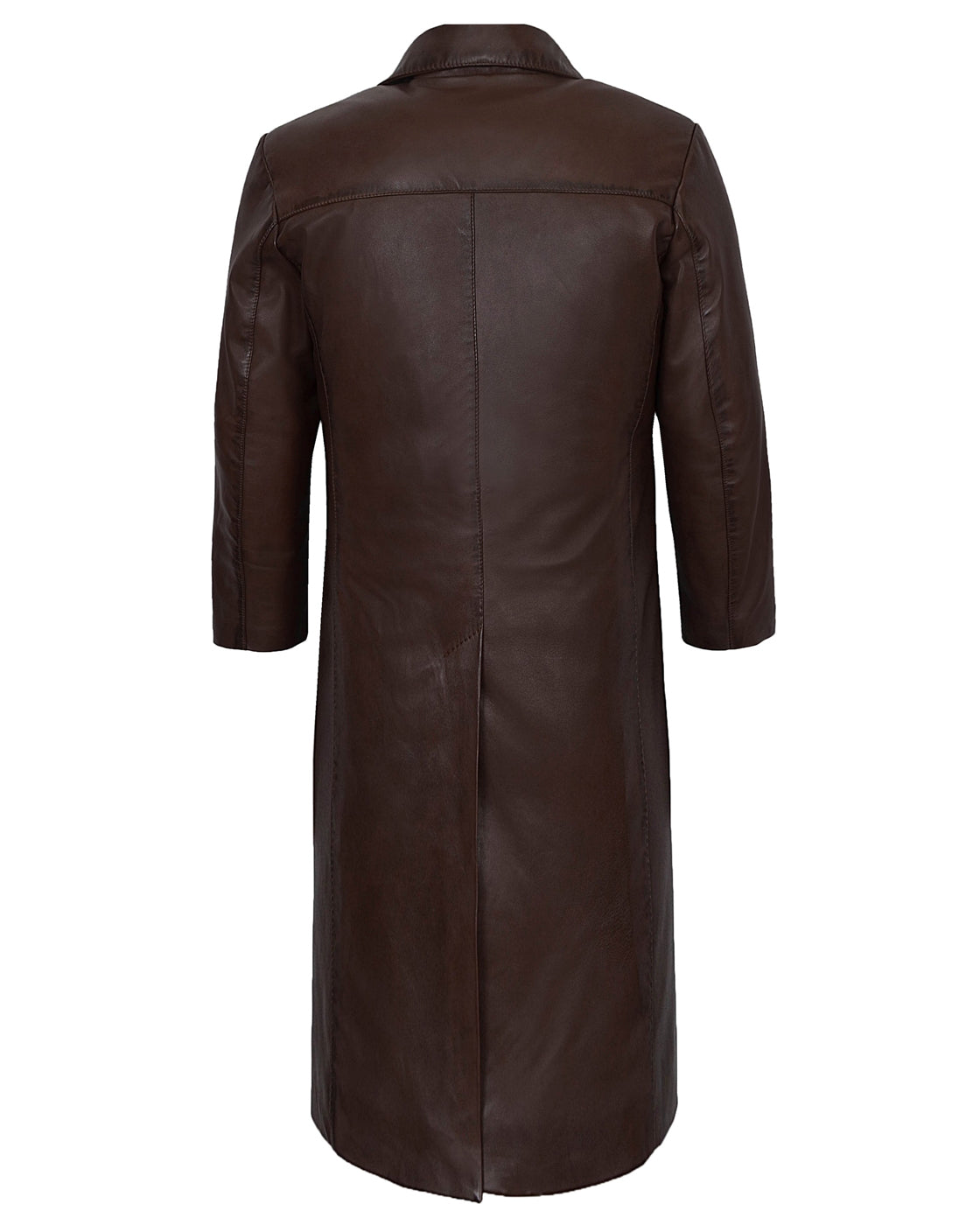 Dark Brown Leather Trench Coat For Men