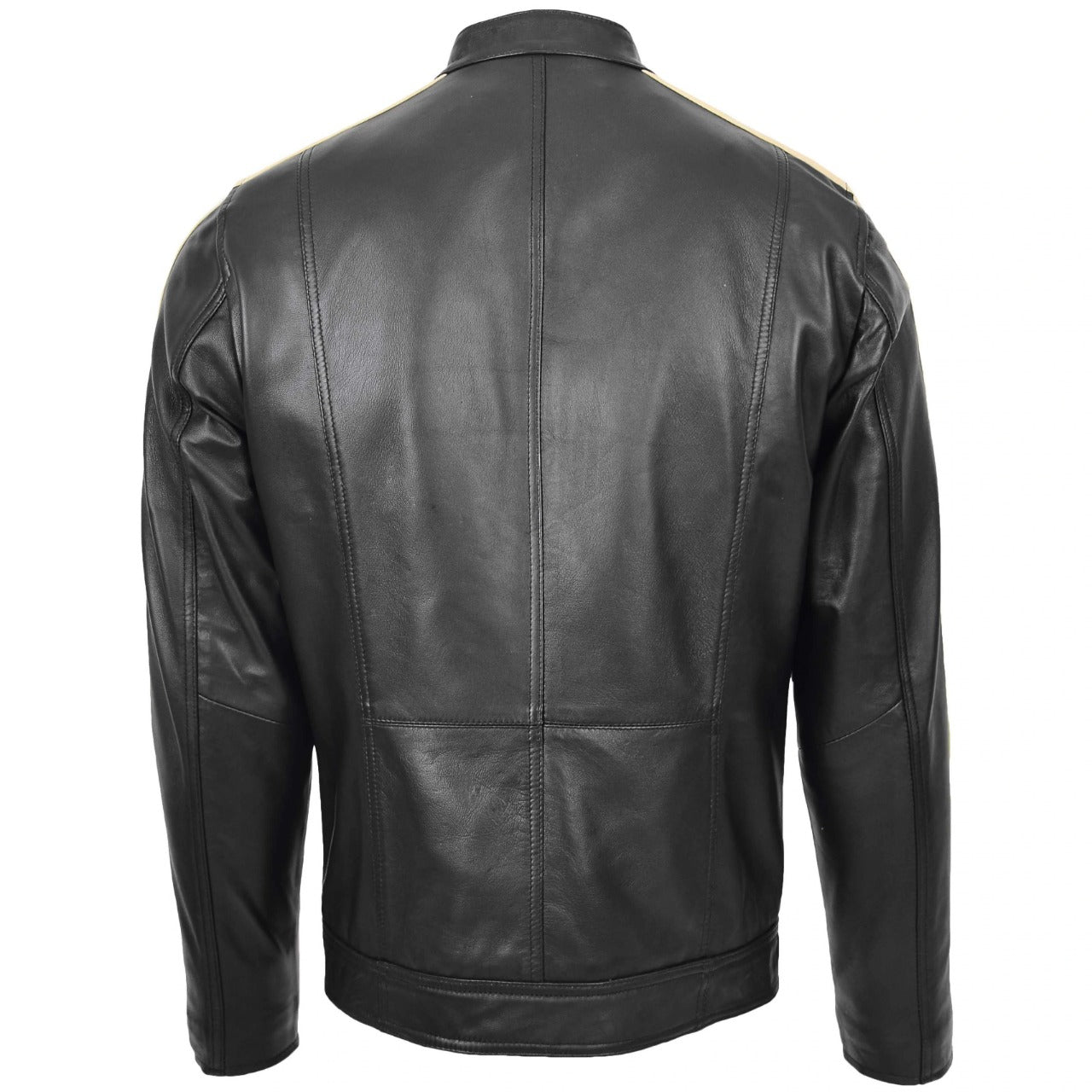 White Stripe Genuine Leather Jacket For Men