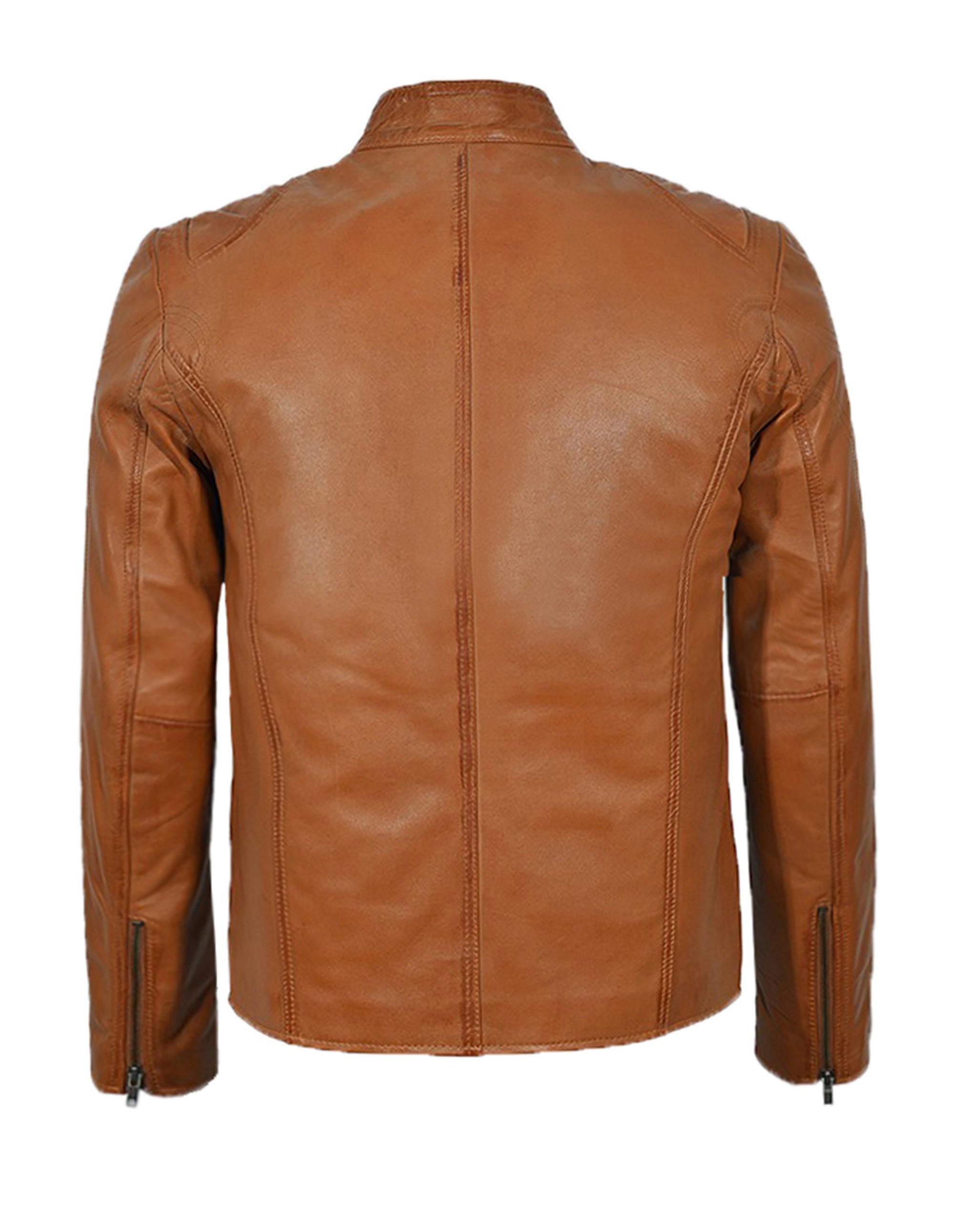 Tan Leather Motorcycle Jacket For Men