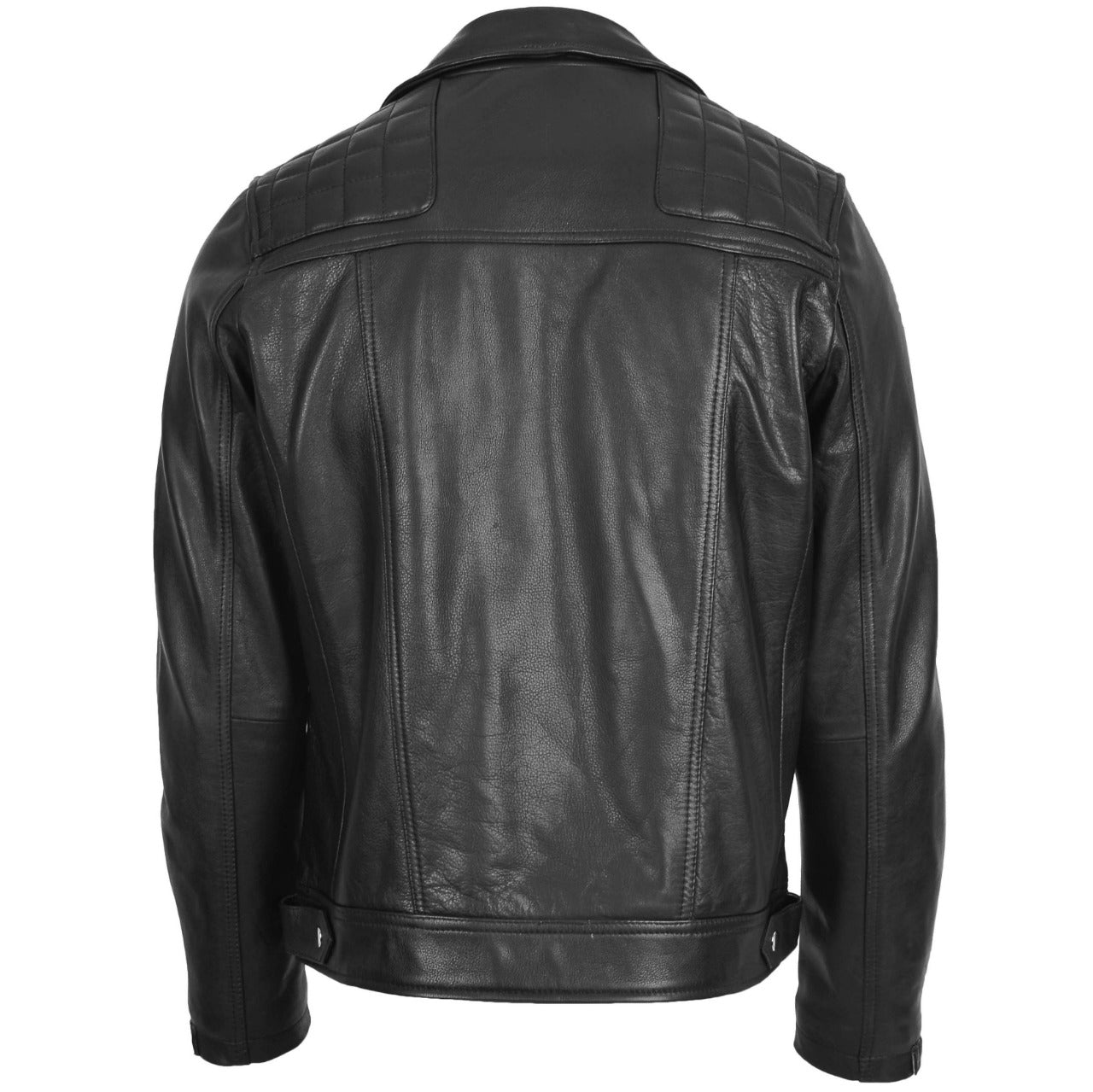 Mens Black Biker Real Leather Jacket