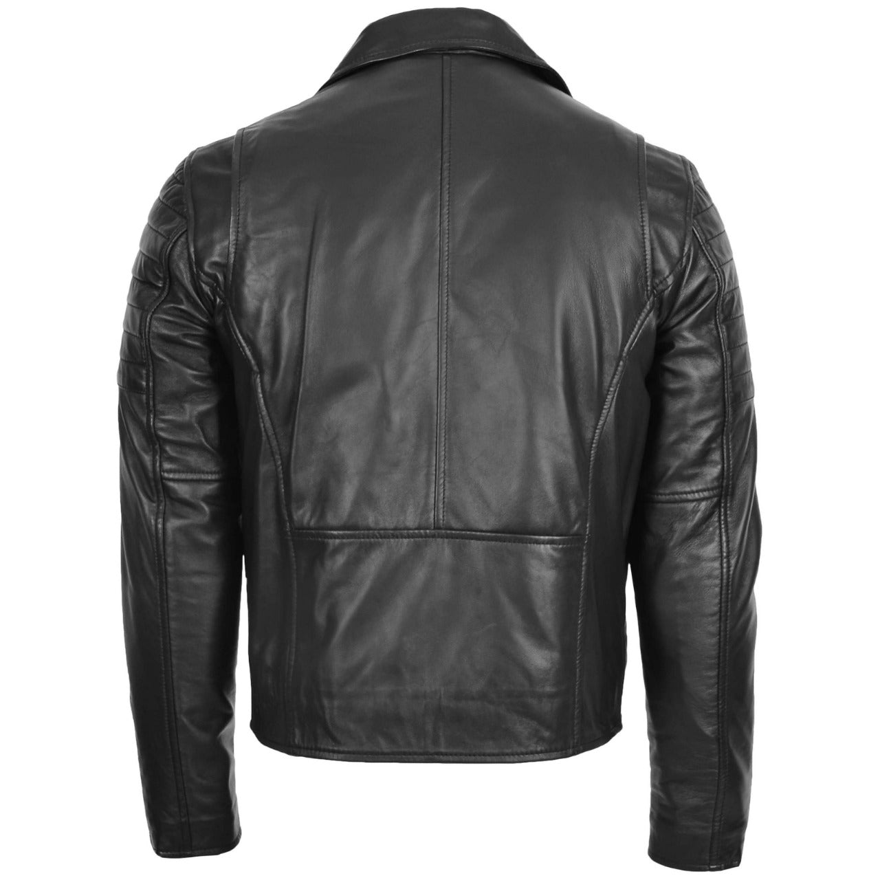 Mens Black Biker Genuine Leather Jacket