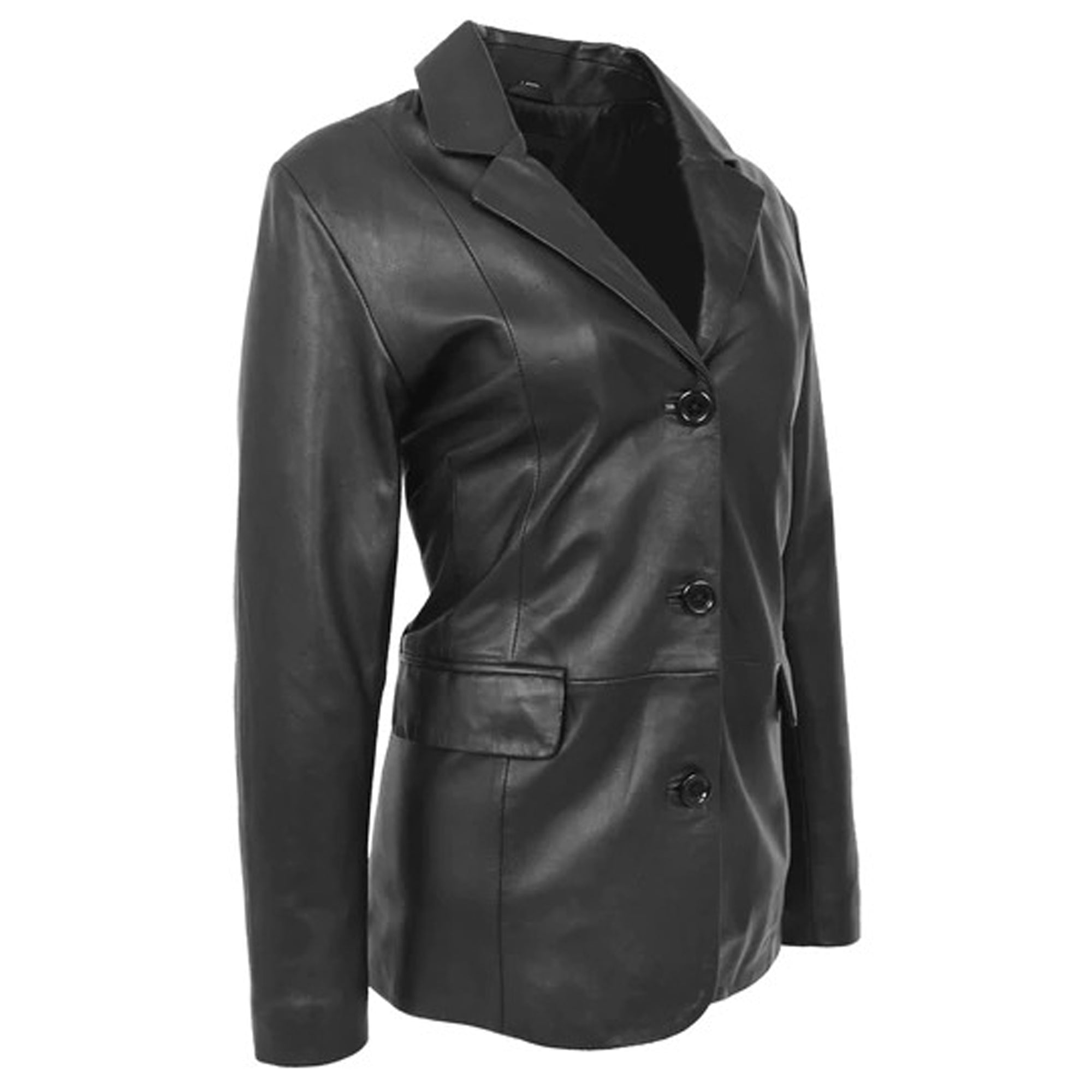 Women's Black Sheepskin Two Button Leather Blazer Coat