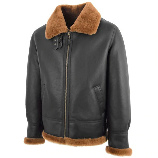 B3 Bomber Mens Brown Shearling Bomber Leather Jacket