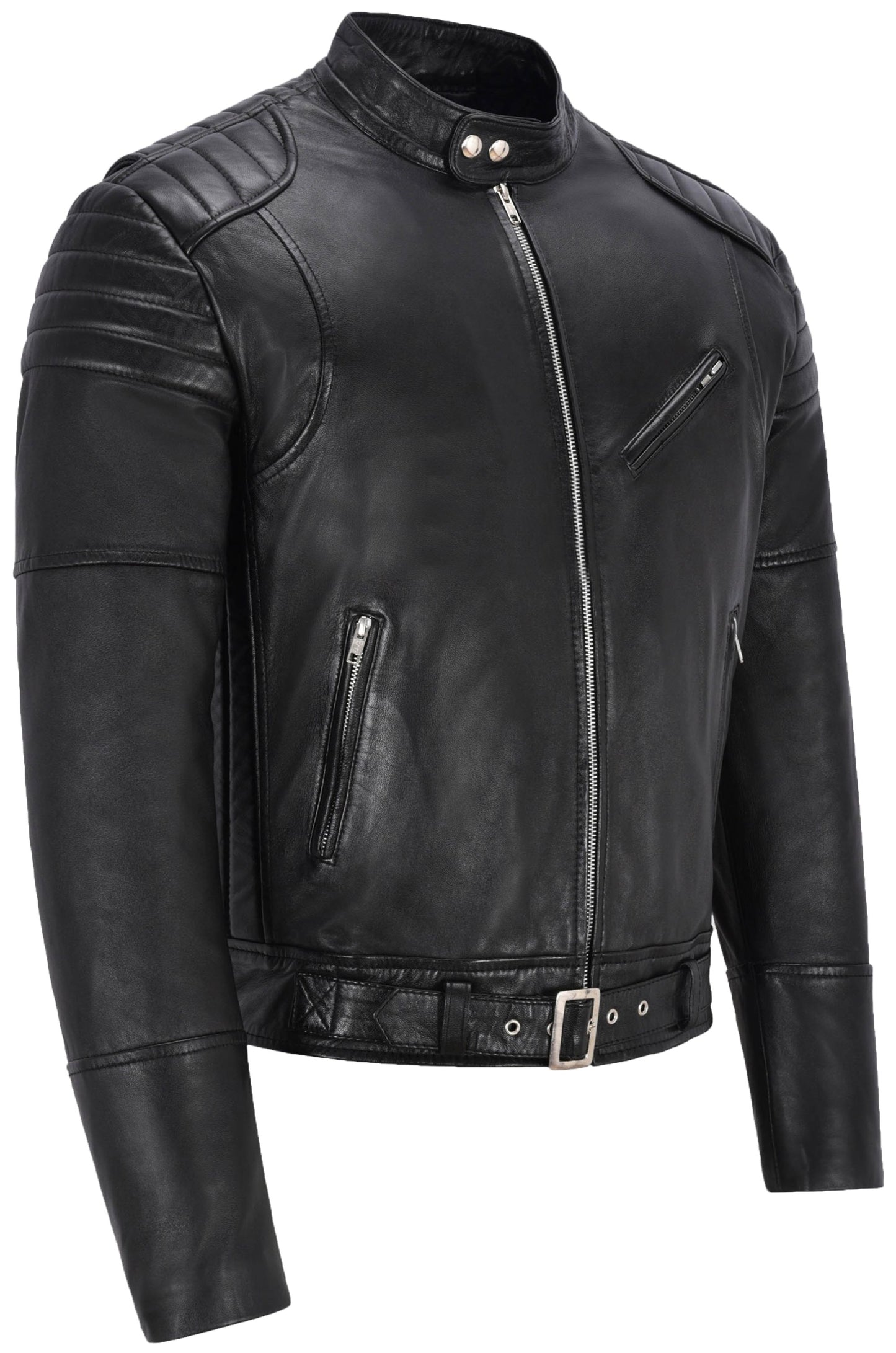 Black Leather Biker Jacket For Men