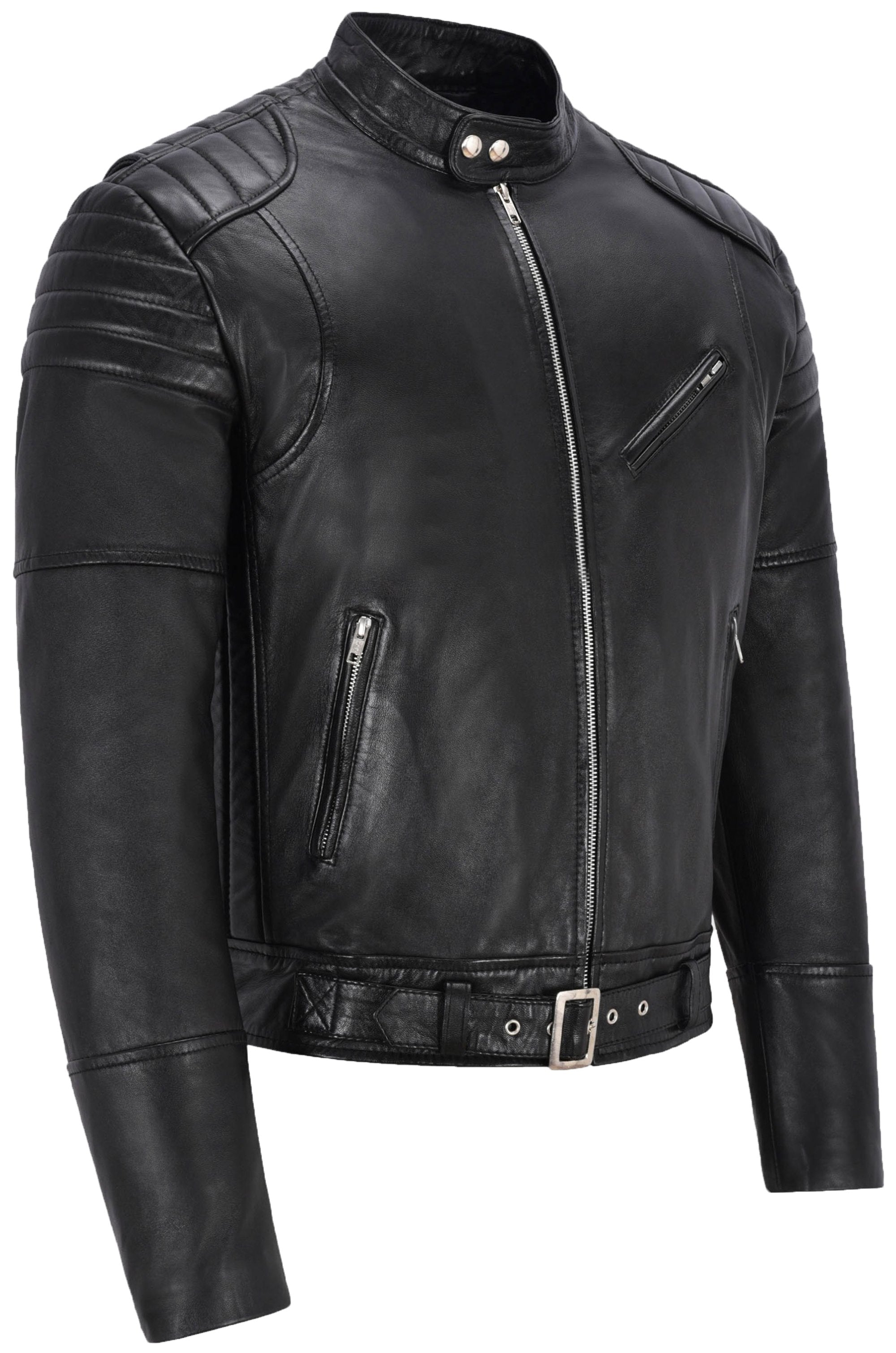 Black Leather Bike Jacket For Men