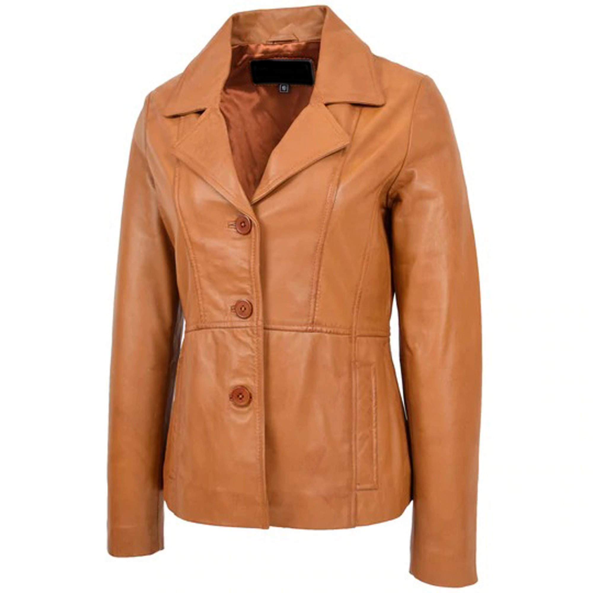 Women's New Tan Sheepskin Leather Blazer Coat