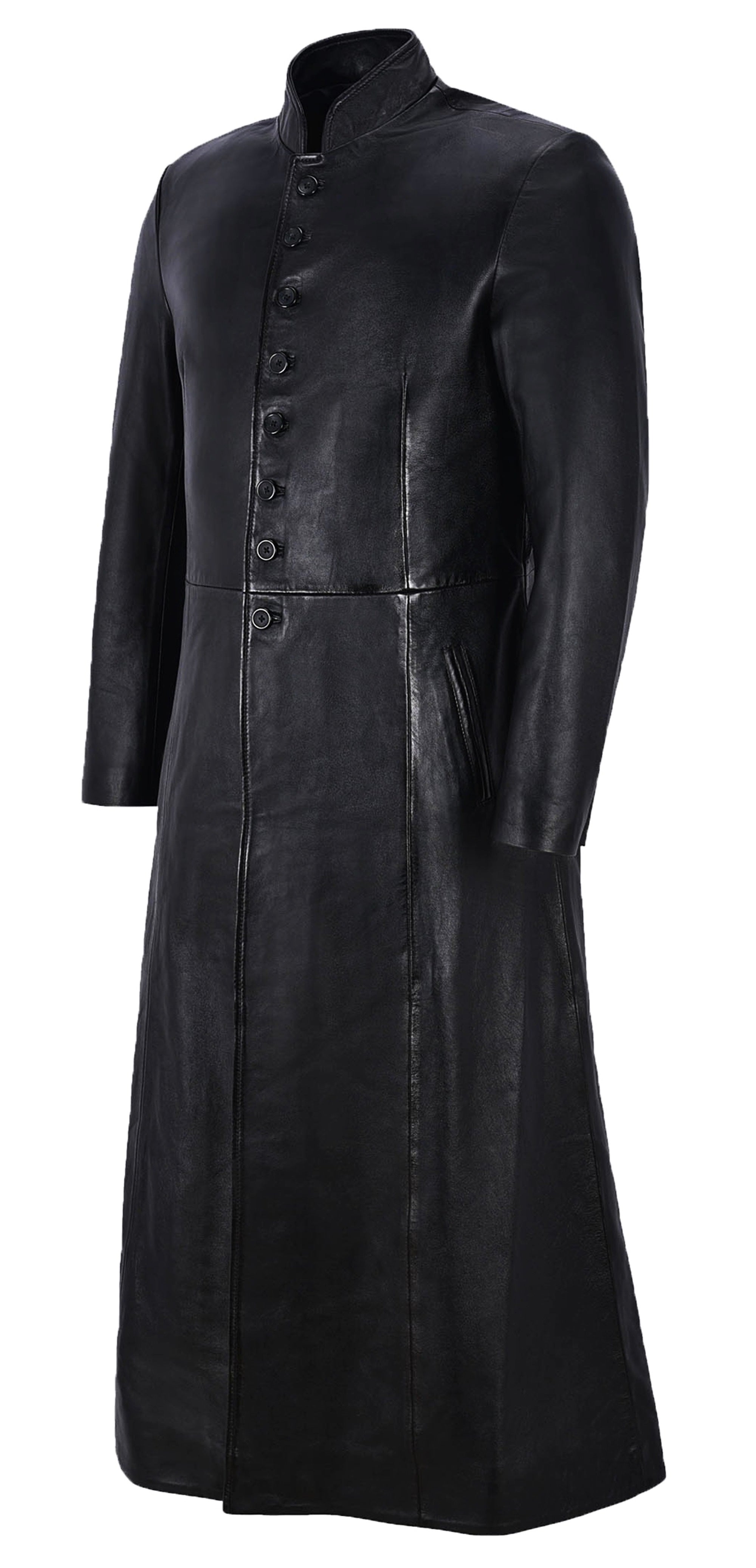 Black Long Leather Trench Coat For Men