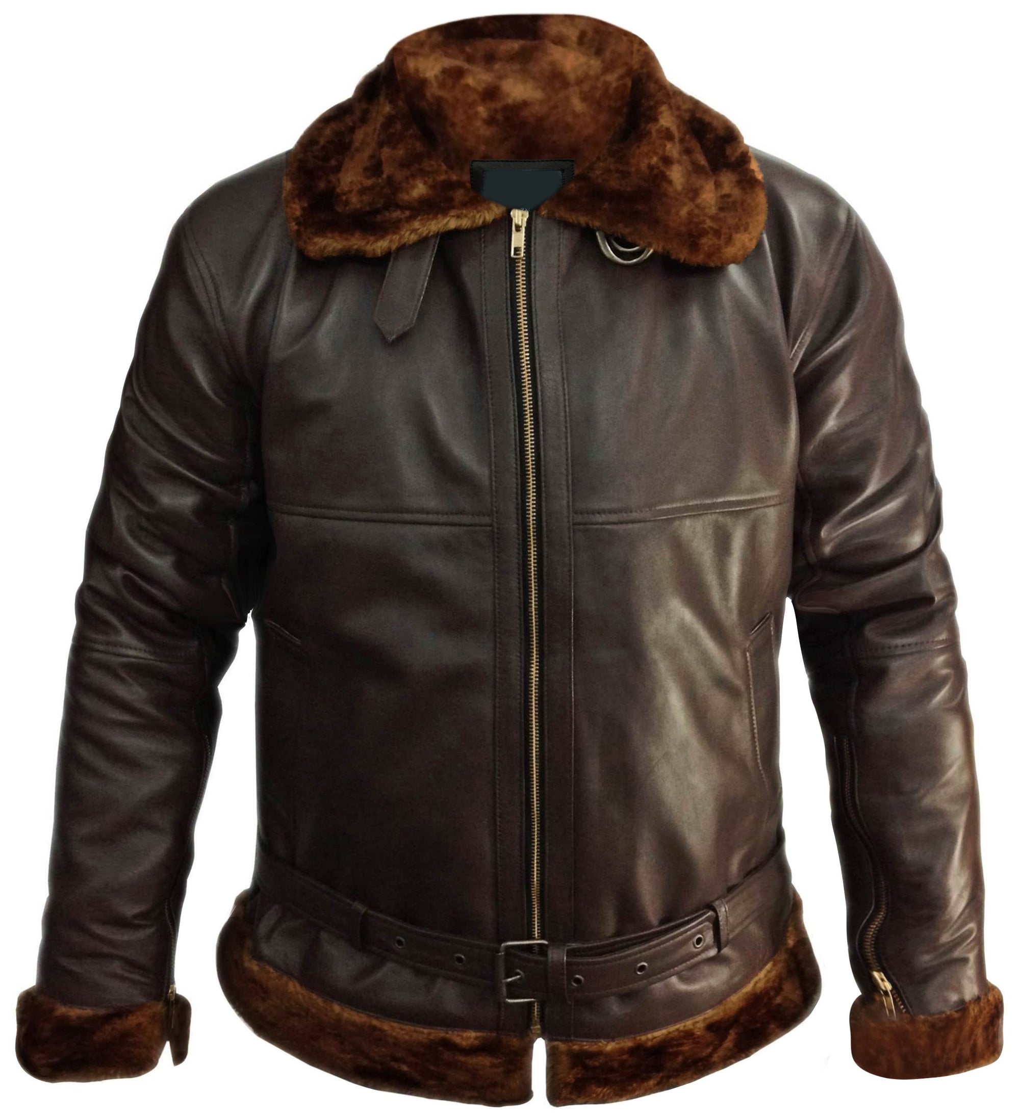 B3 Bomber Mens Brown Bomber Faux Fur Leather Jacket