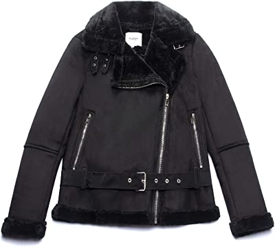 RAMISU Women Outerwear  Leather Jacket Lined in Thick  Fur Winter Coat Street Casual Moto Style
