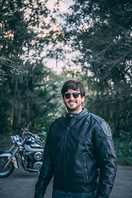 Mens Leather Motorcycle Jackets Black Moto Riding Motorbike Racing Cafe Racer Biker Jacket CE Armored (M)