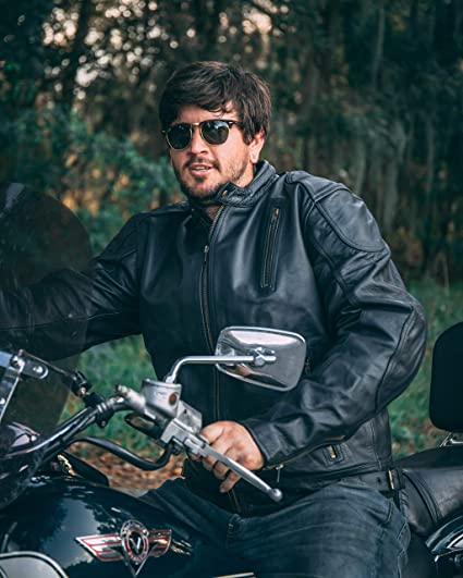 Mens Leather Motorcycle Jackets Black Moto Riding Motorbike Racing Cafe Racer Biker Jacket CE Armored (M)