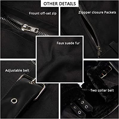 RAMISU Women Outerwear  Leather Jacket Lined in Thick  Fur Winter Coat Street Casual Moto Style