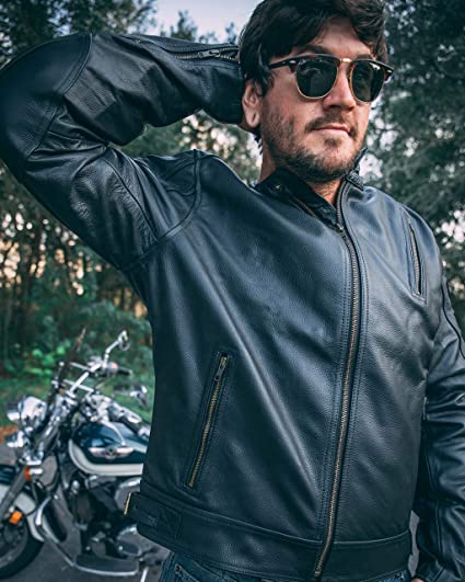 Mens Leather Motorcycle Jackets Black Moto Riding Motorbike Racing Cafe Racer Biker Jacket CE Armored (M)
