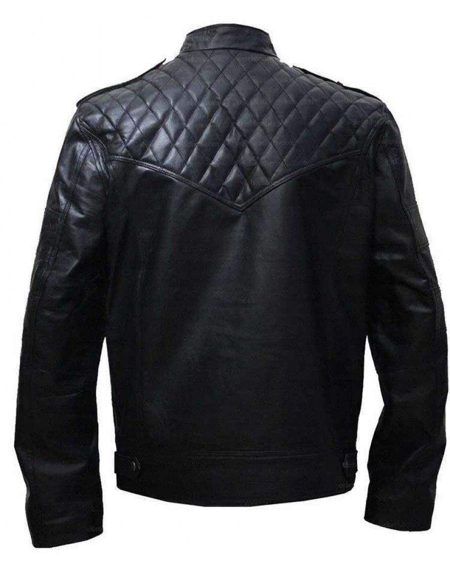 BATMAN ARKHAM KNIGHT BLACK LEATHER QUILTED LOGO REAL LEATHER JACKET