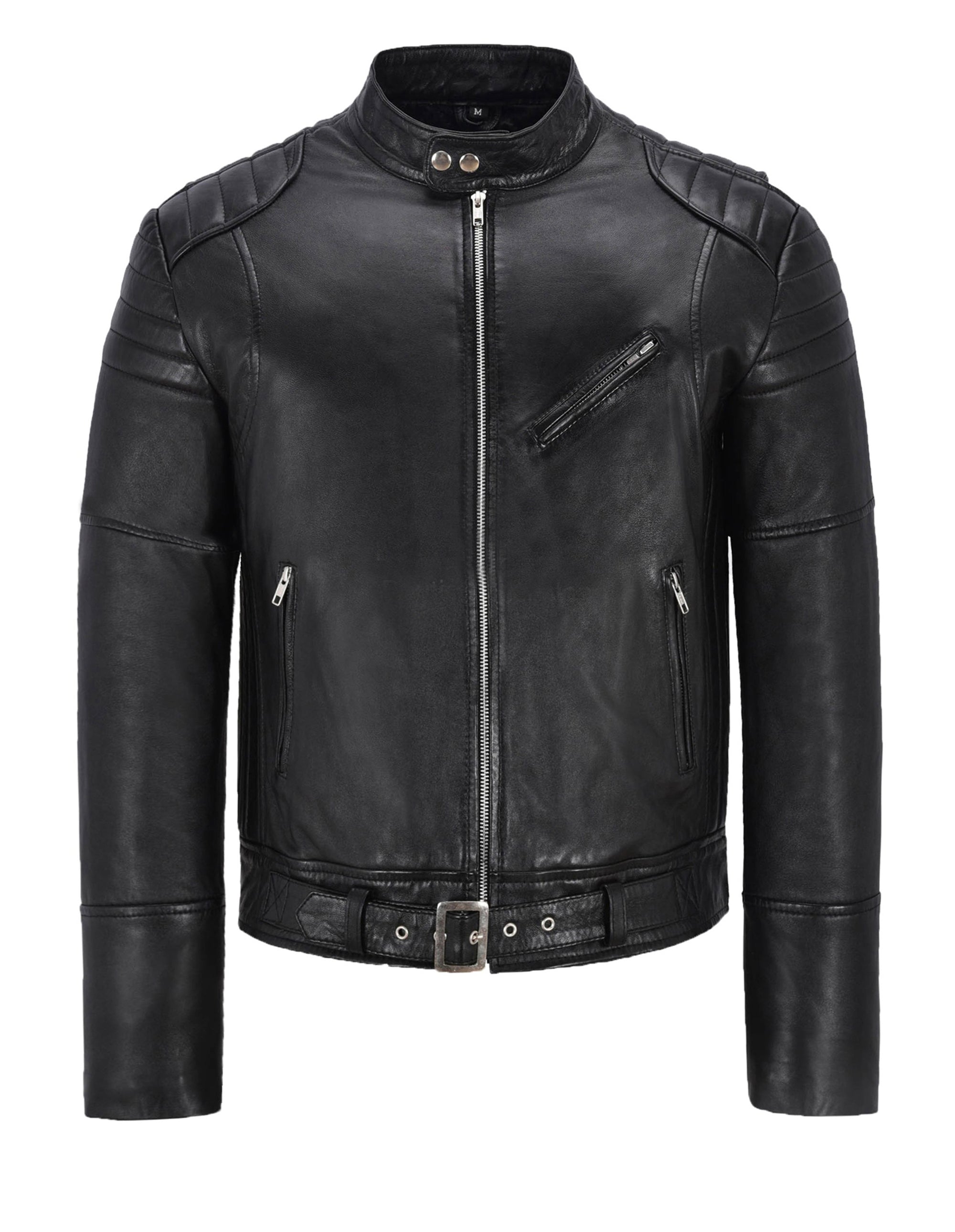 Black Leather Bike Jacket For Men